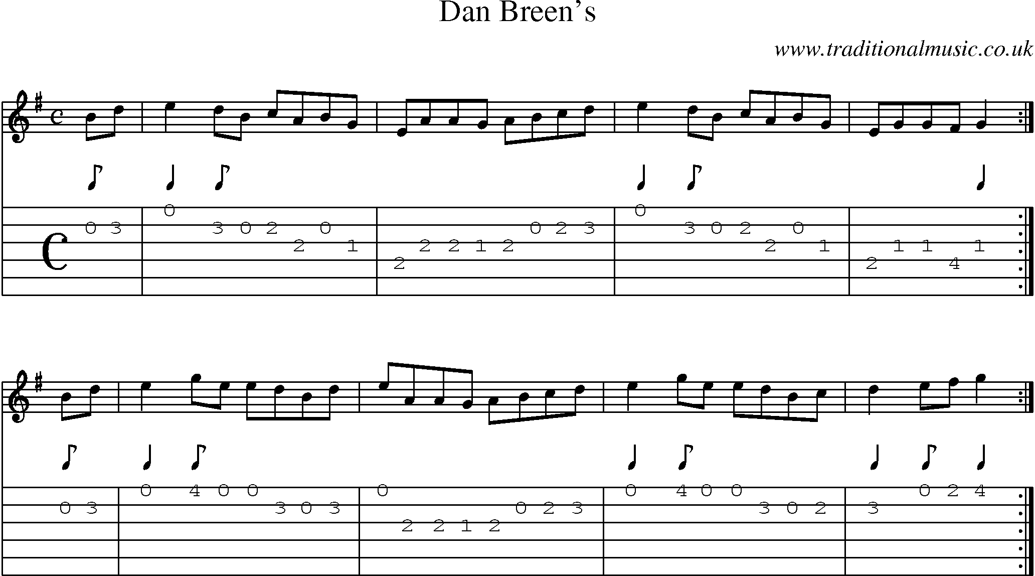 Music Score and Guitar Tabs for Dan Breens