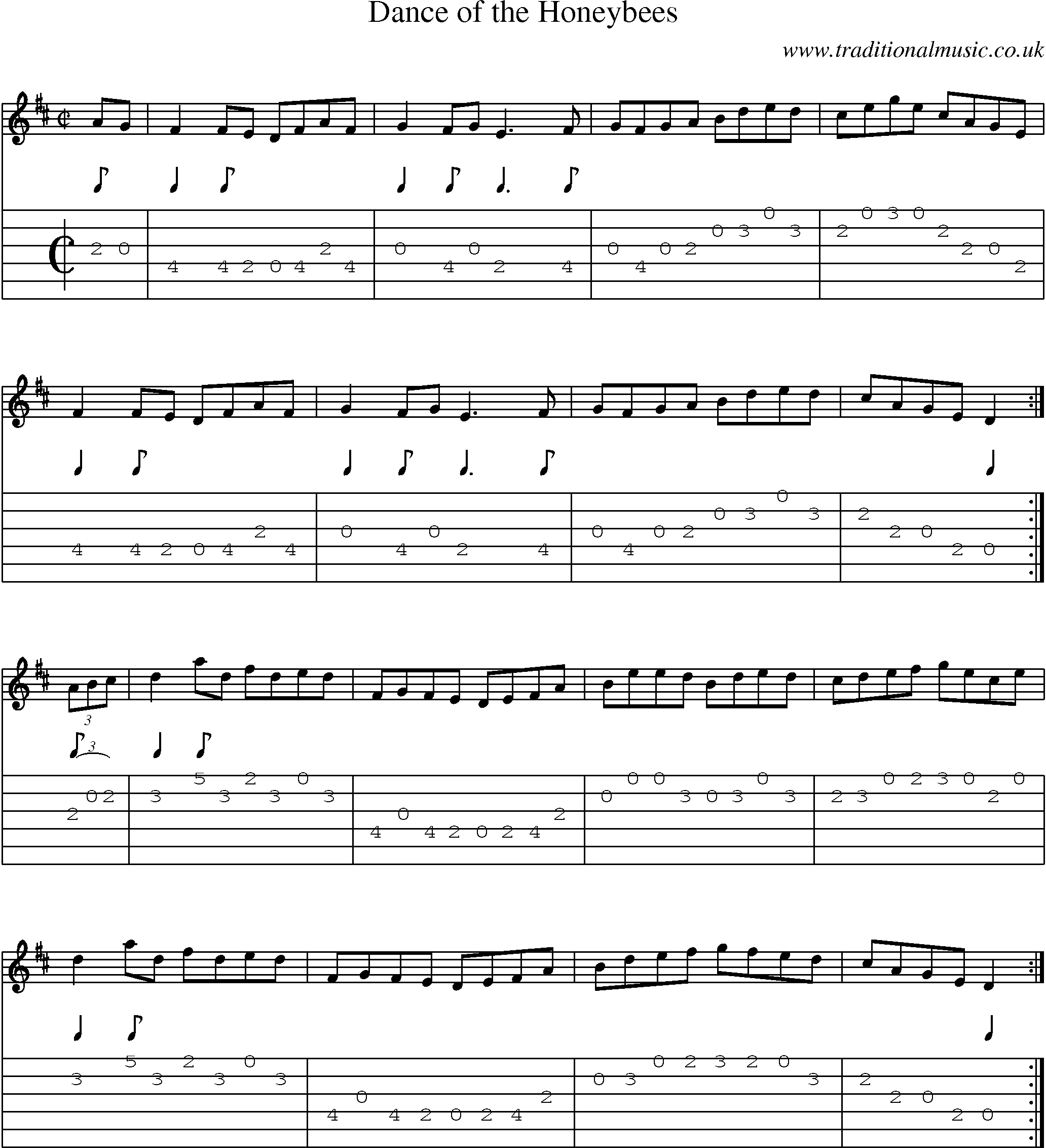Music Score and Guitar Tabs for Dance Of Honeybees