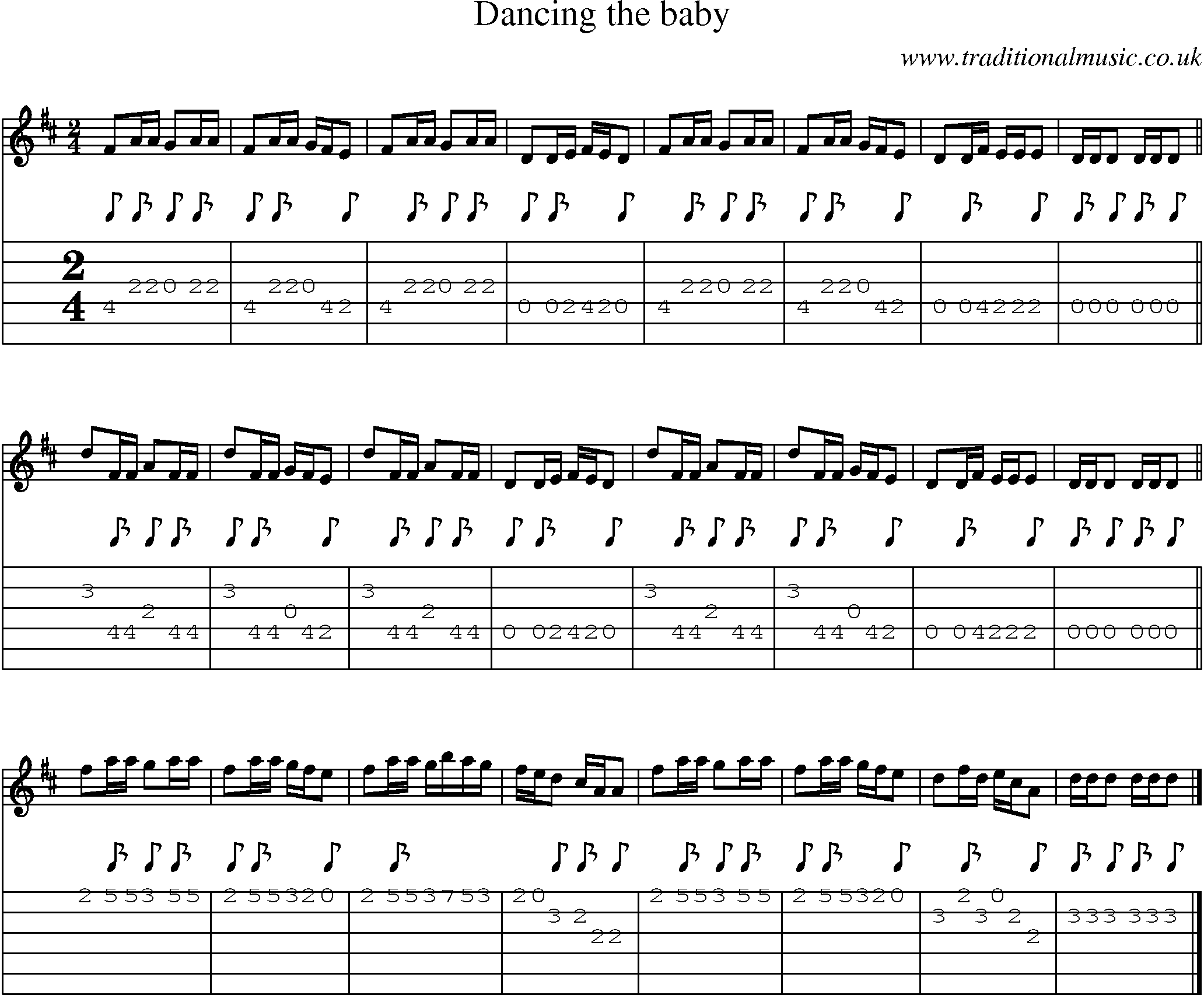 Music Score and Guitar Tabs for Dancing The Baby