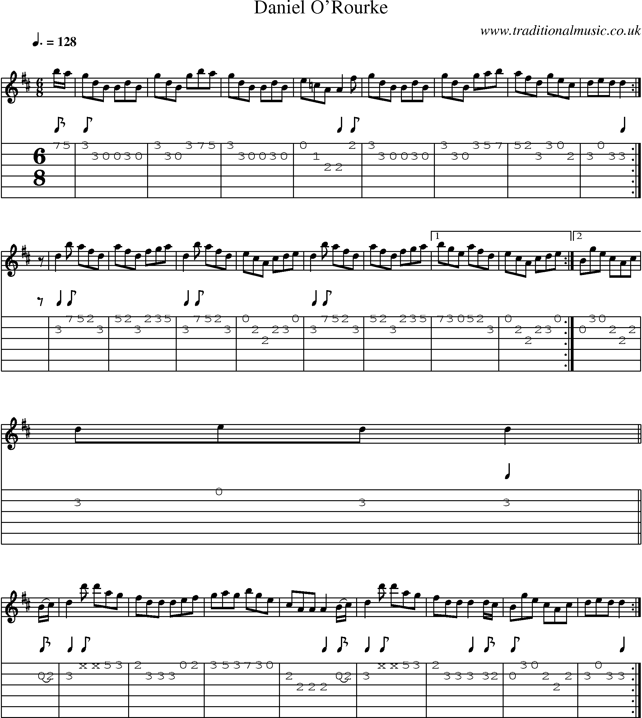 Music Score and Guitar Tabs for Daniel O Rourke