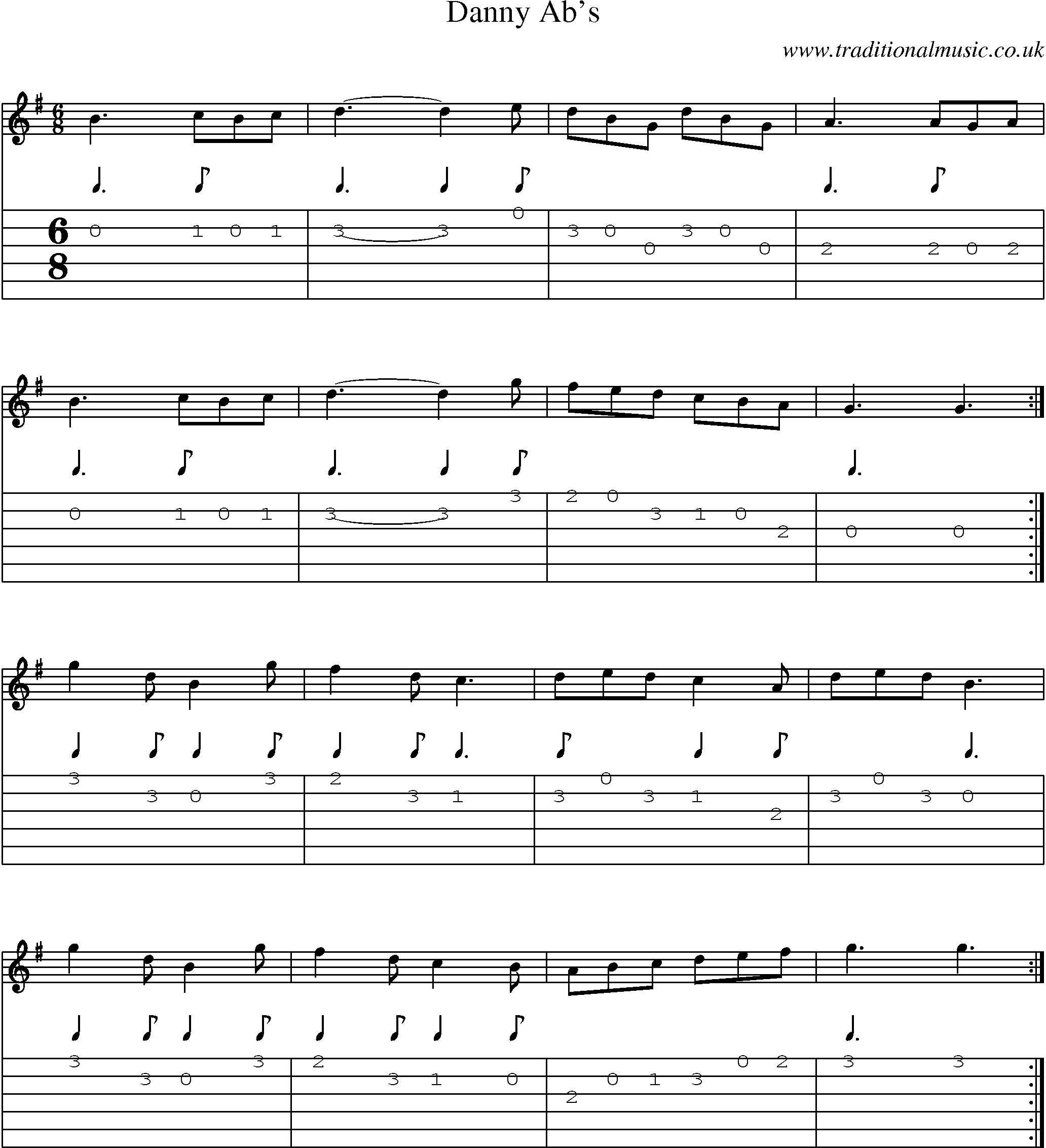 Music Score and Guitar Tabs for Danny Abs