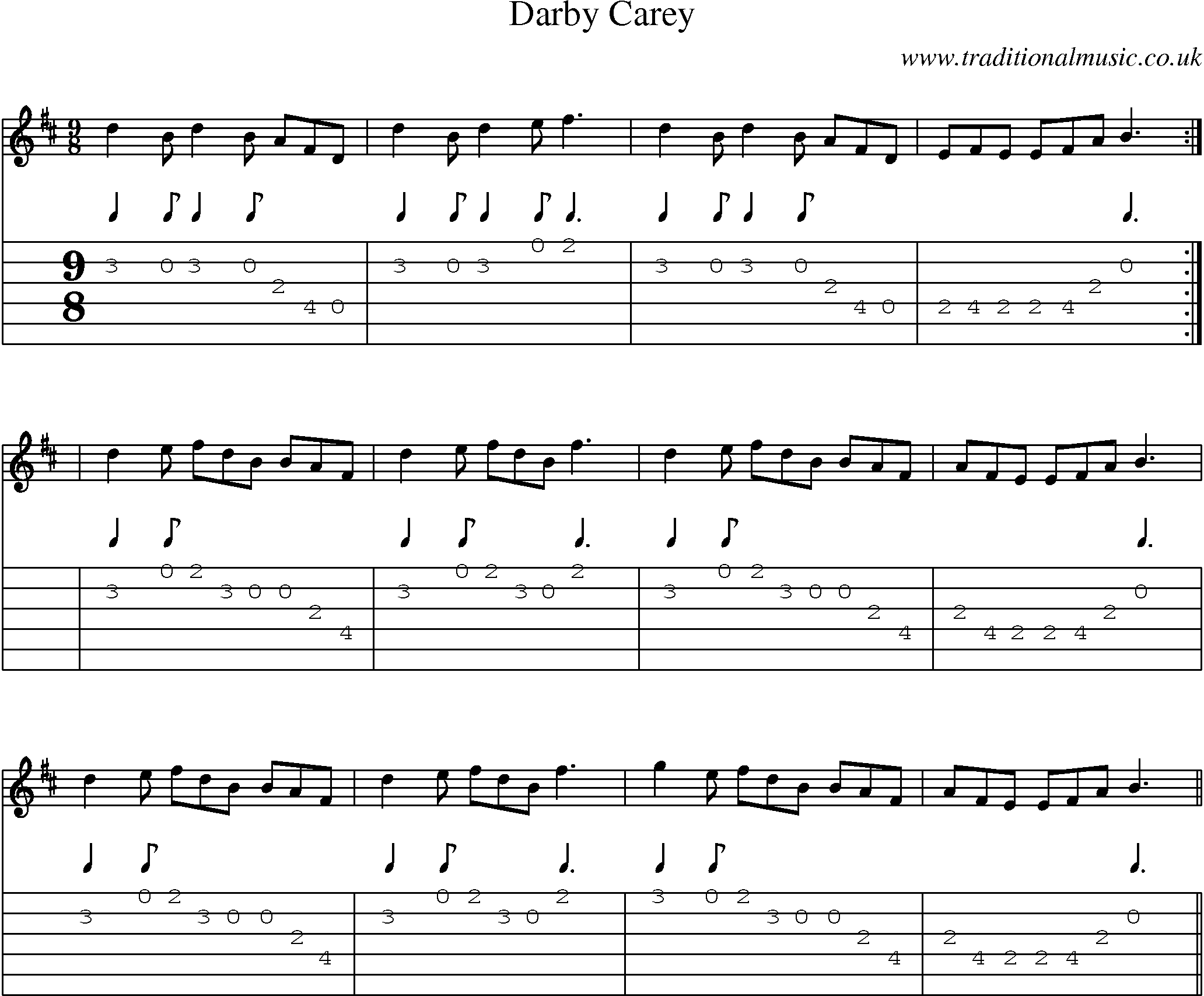 Music Score and Guitar Tabs for Darby Carey