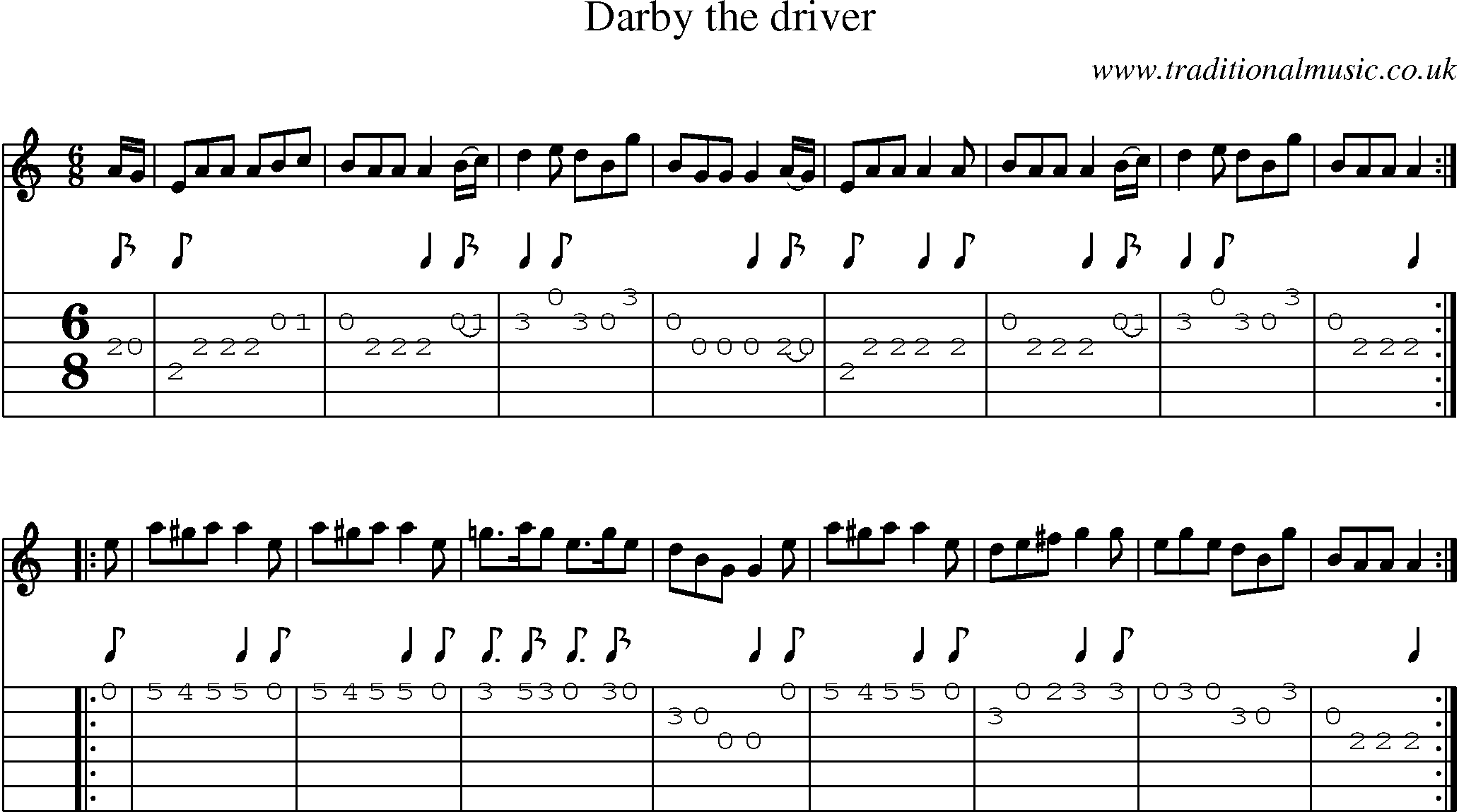 Music Score and Guitar Tabs for Darby The Driver