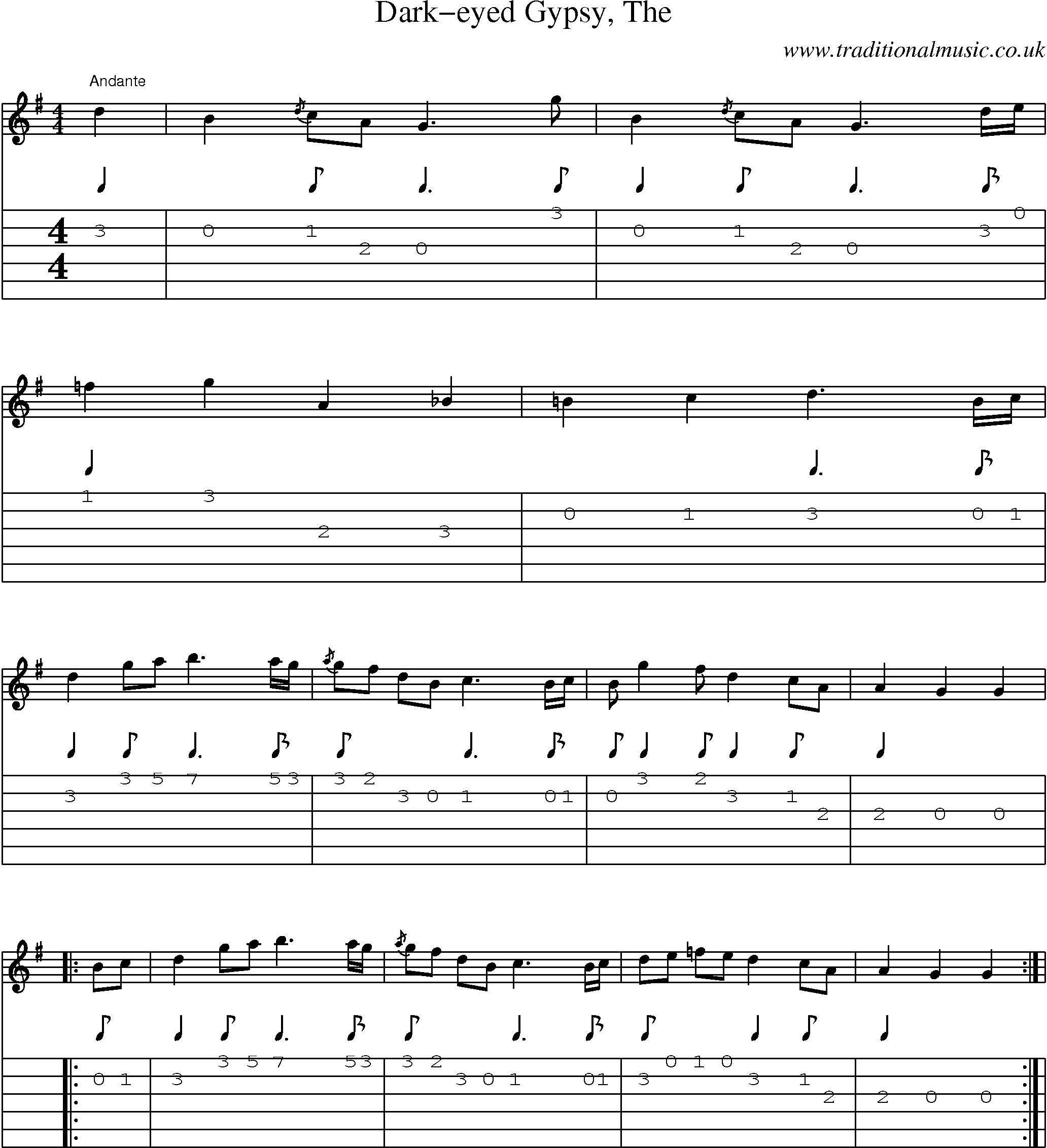 Music Score and Guitar Tabs for Darkeyed Gypsy