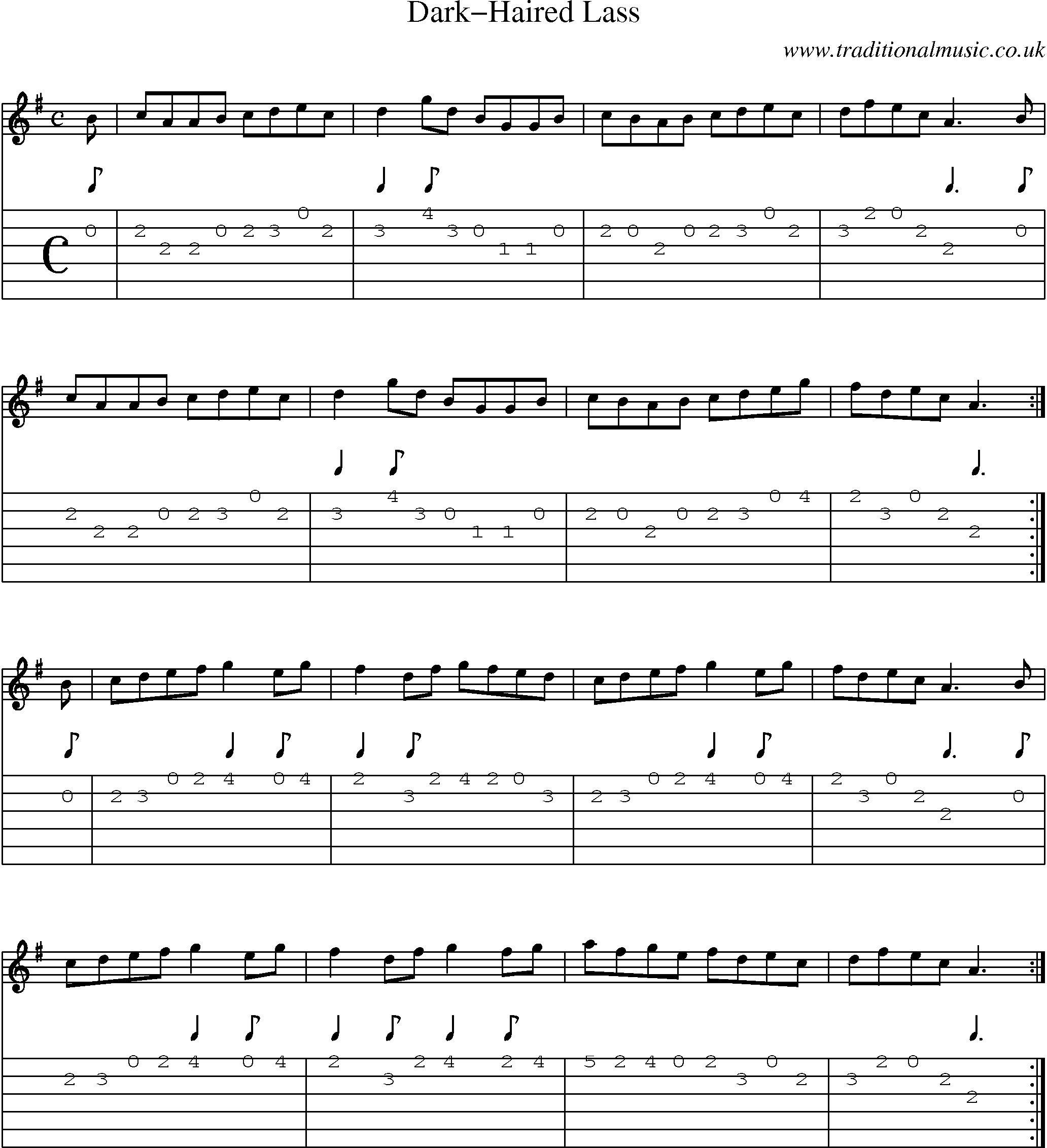 Music Score and Guitar Tabs for Darkhaired Lass