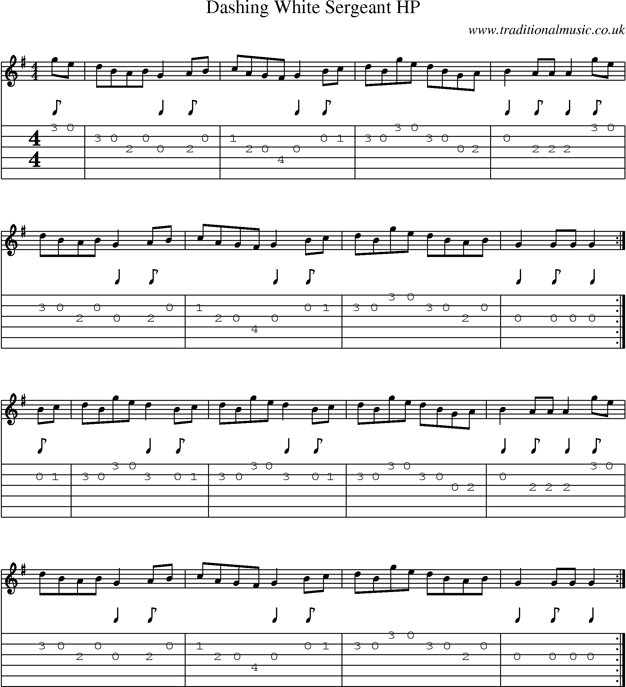 Music Score and Guitar Tabs for Dashing White Sergeant