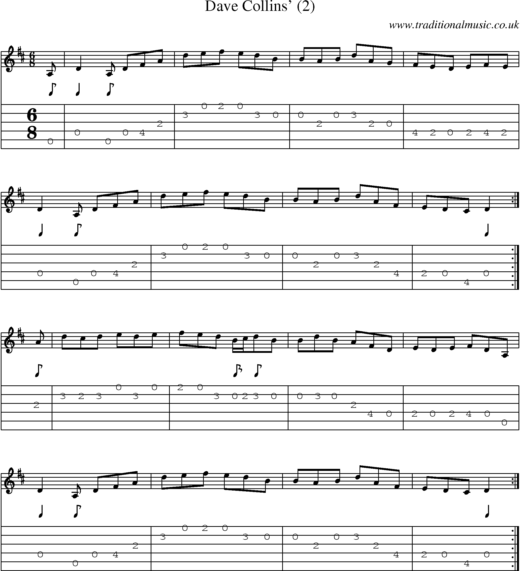 Music Score and Guitar Tabs for Dave Collins