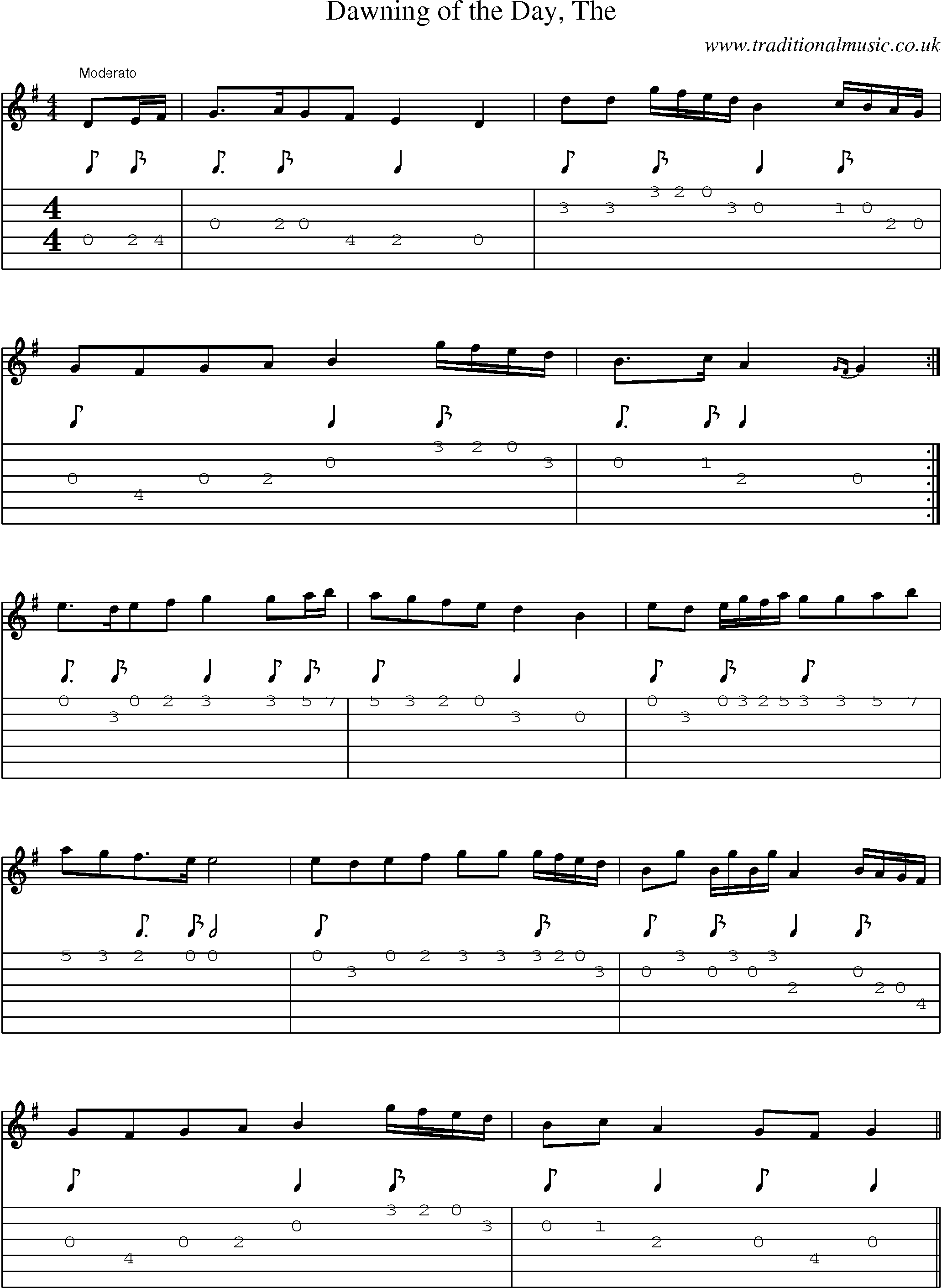 Music Score and Guitar Tabs for Dawning Of Day