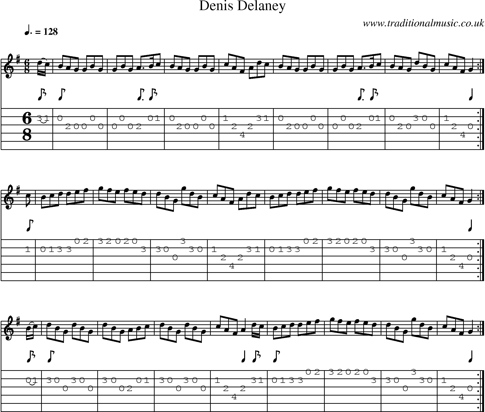 Music Score and Guitar Tabs for Denis Delaney