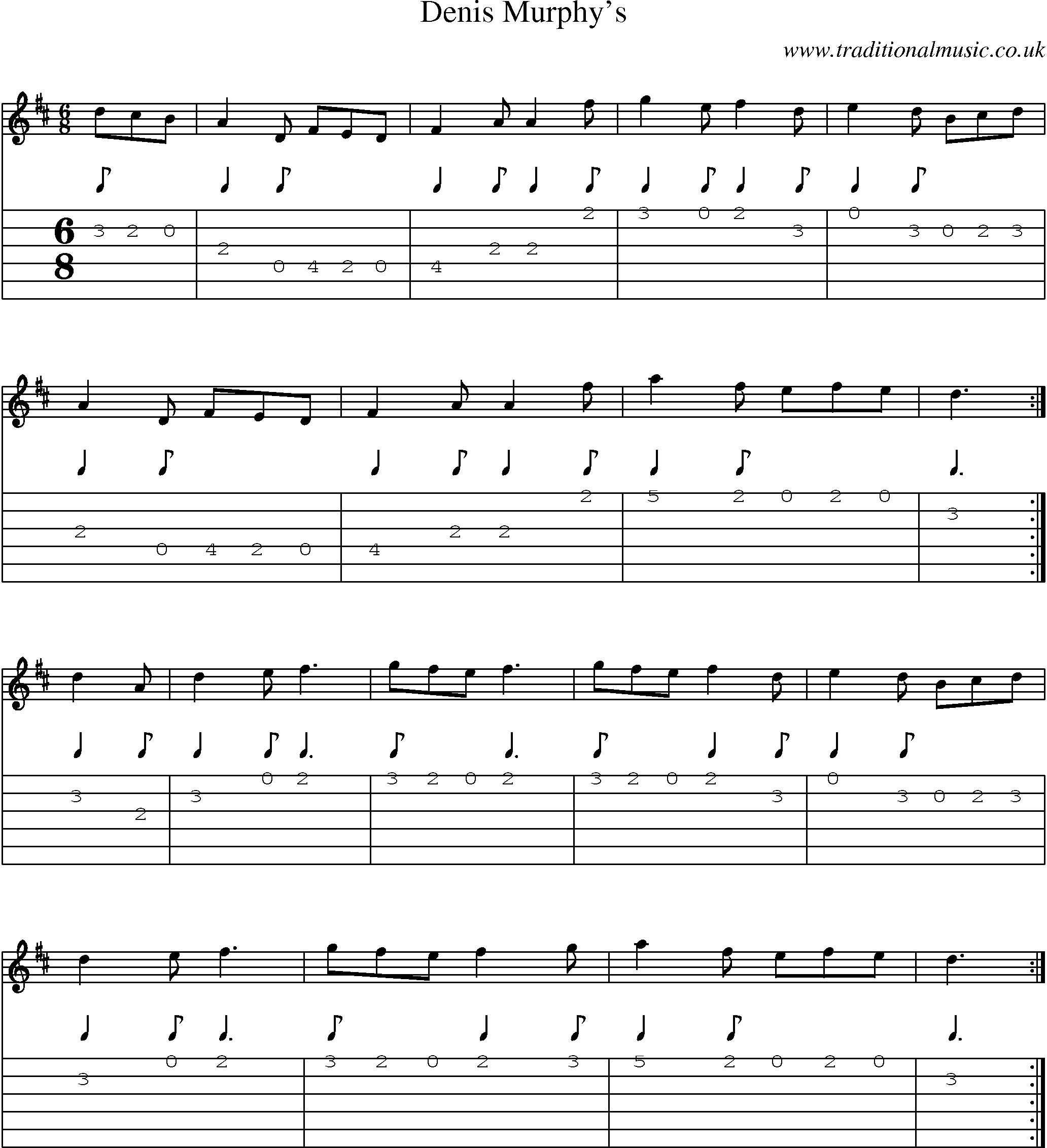 Music Score and Guitar Tabs for Denis Murphys