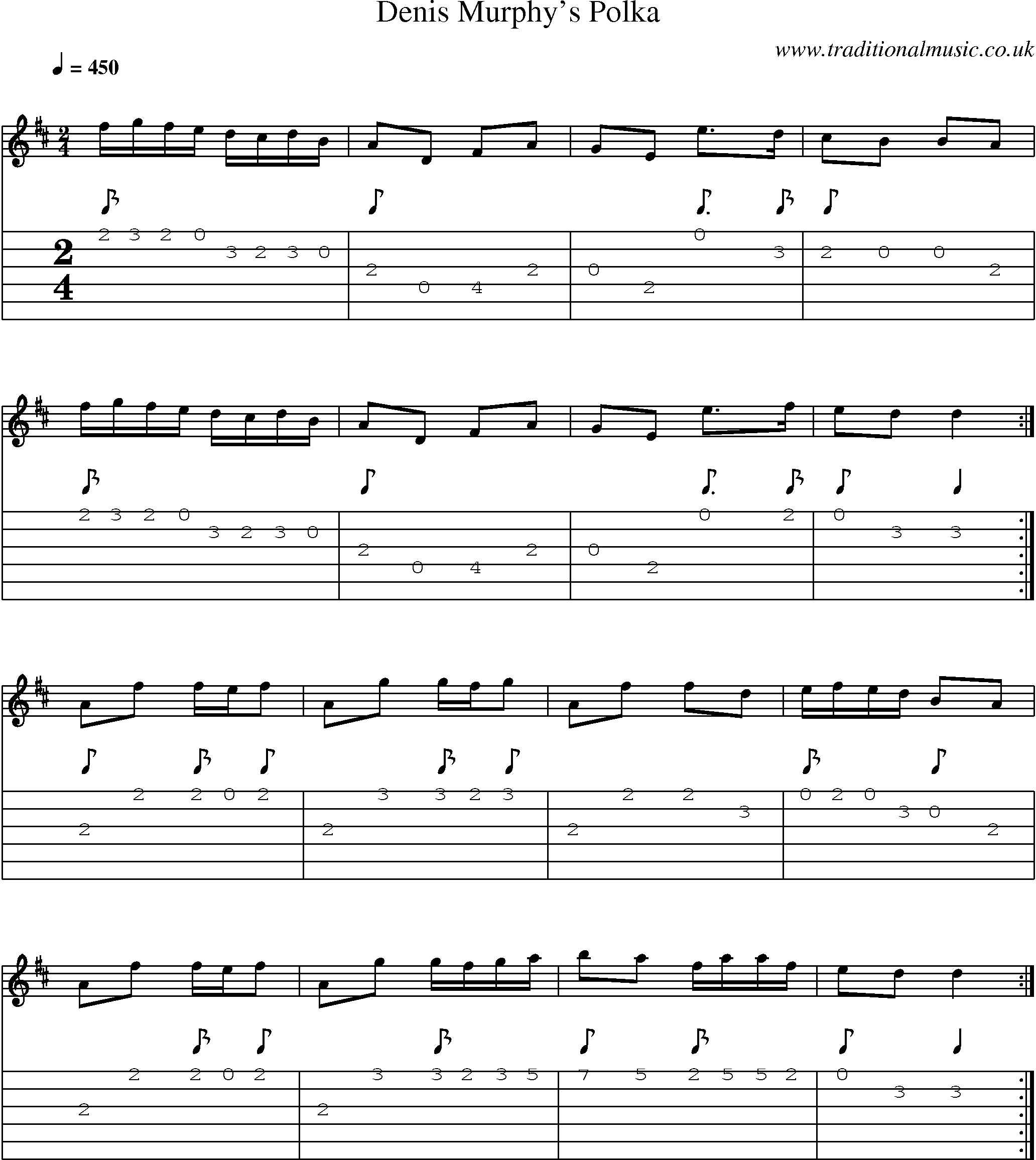 Music Score and Guitar Tabs for Denis Murphys Polka