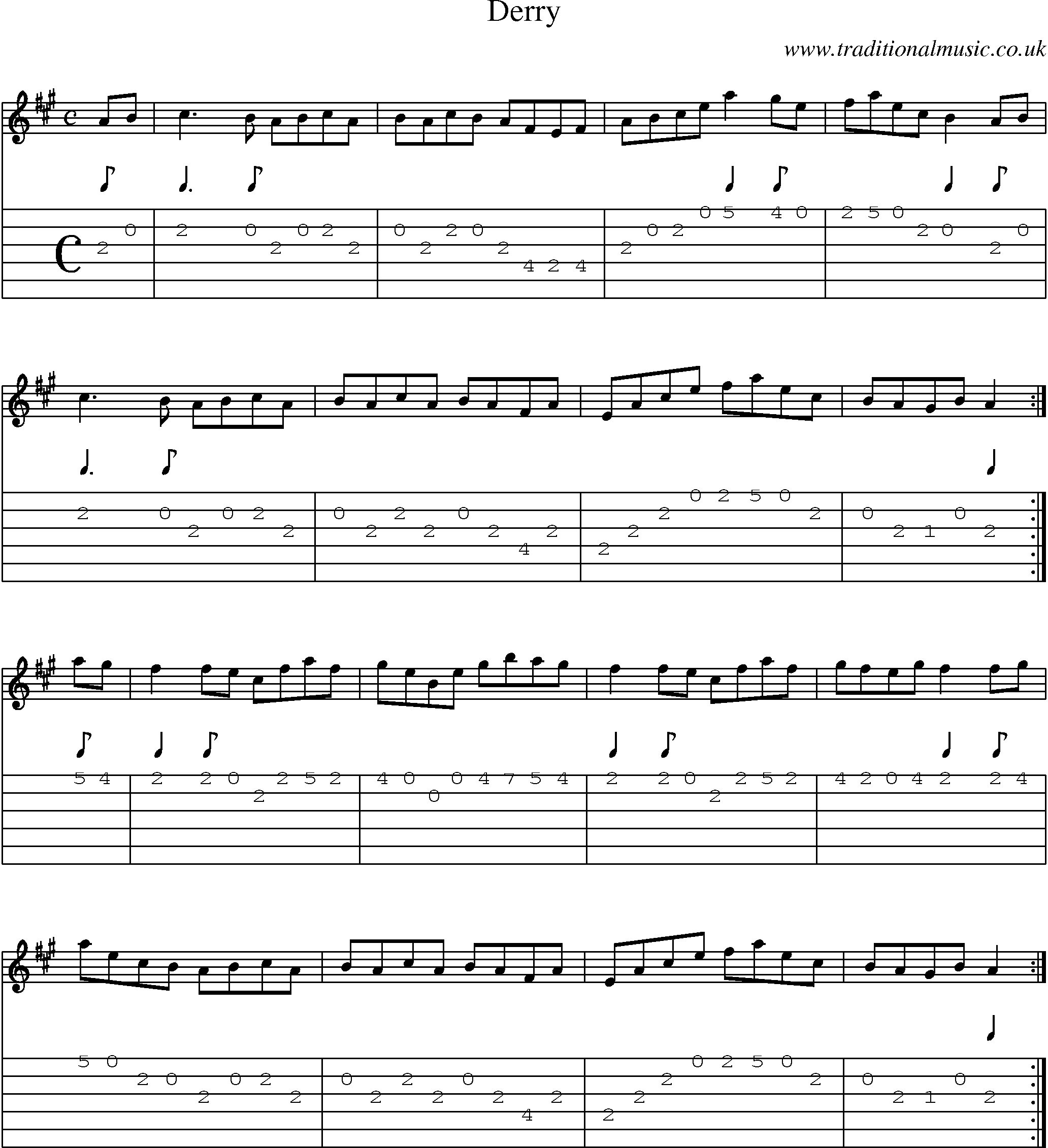 Music Score and Guitar Tabs for Derry