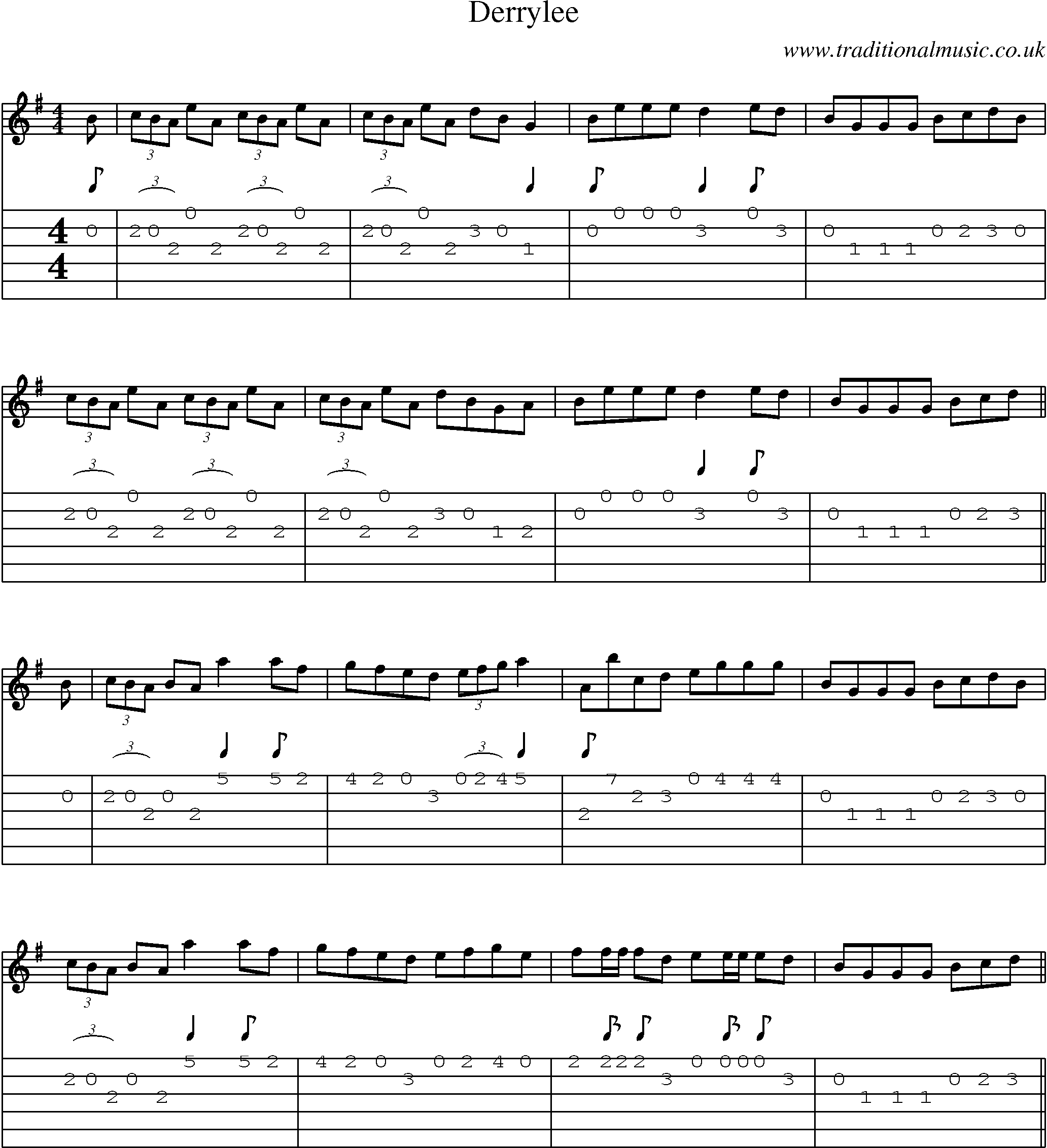 Music Score and Guitar Tabs for Derrylee