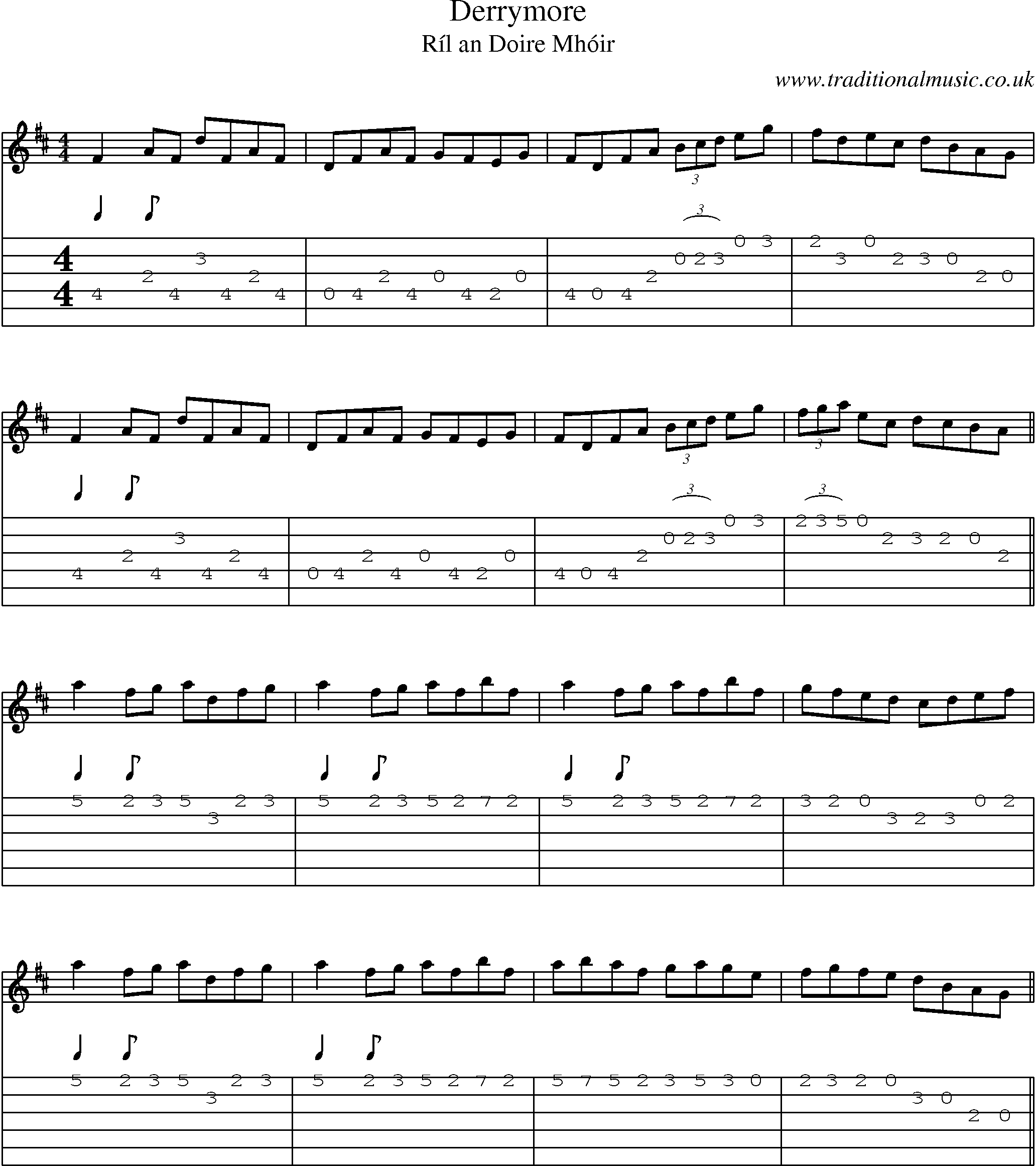 Music Score and Guitar Tabs for Derrymore
