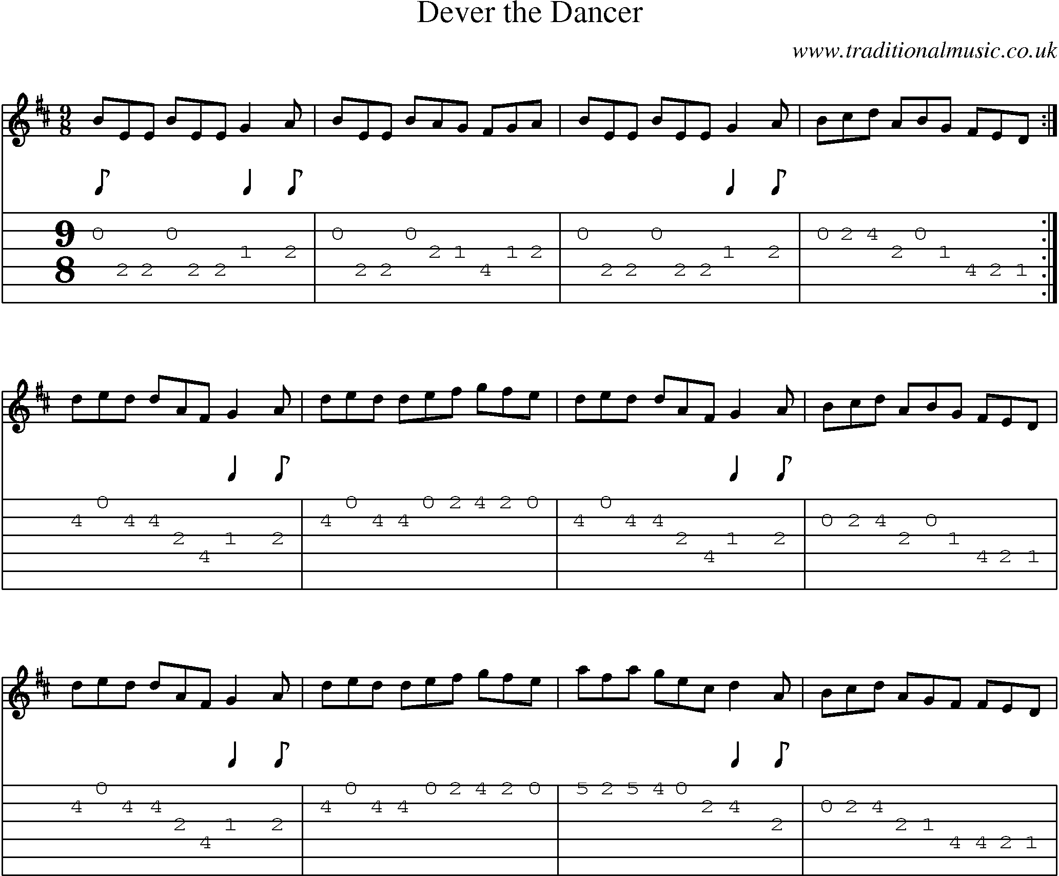 Music Score and Guitar Tabs for Dever Dancer