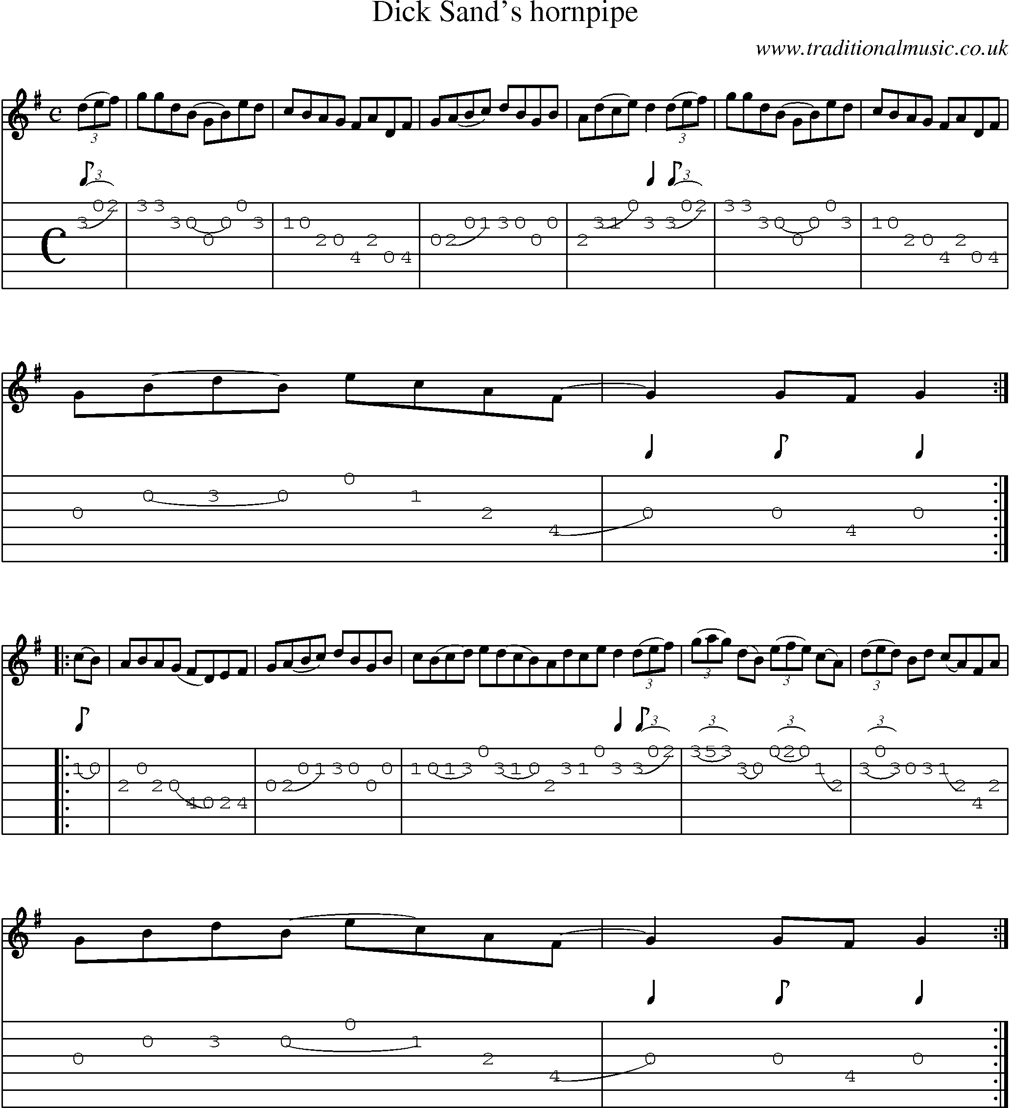 Music Score and Guitar Tabs for Dick Sands Hornpipe