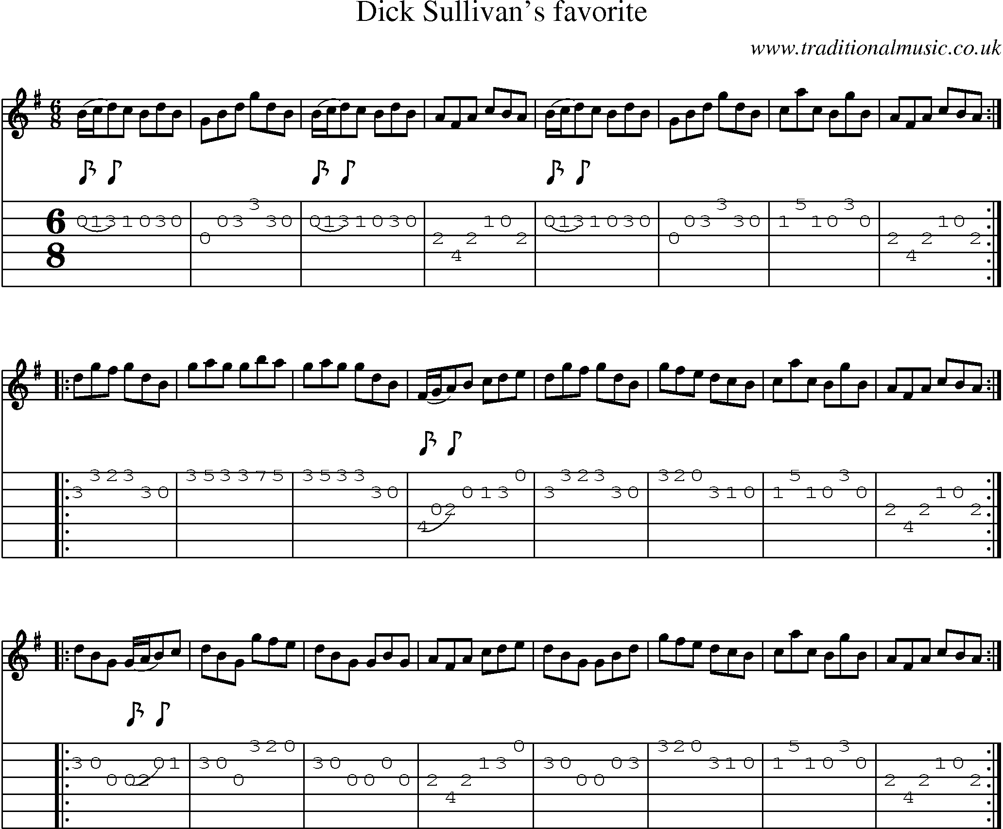 Music Score and Guitar Tabs for Dick Sullivans Favorite