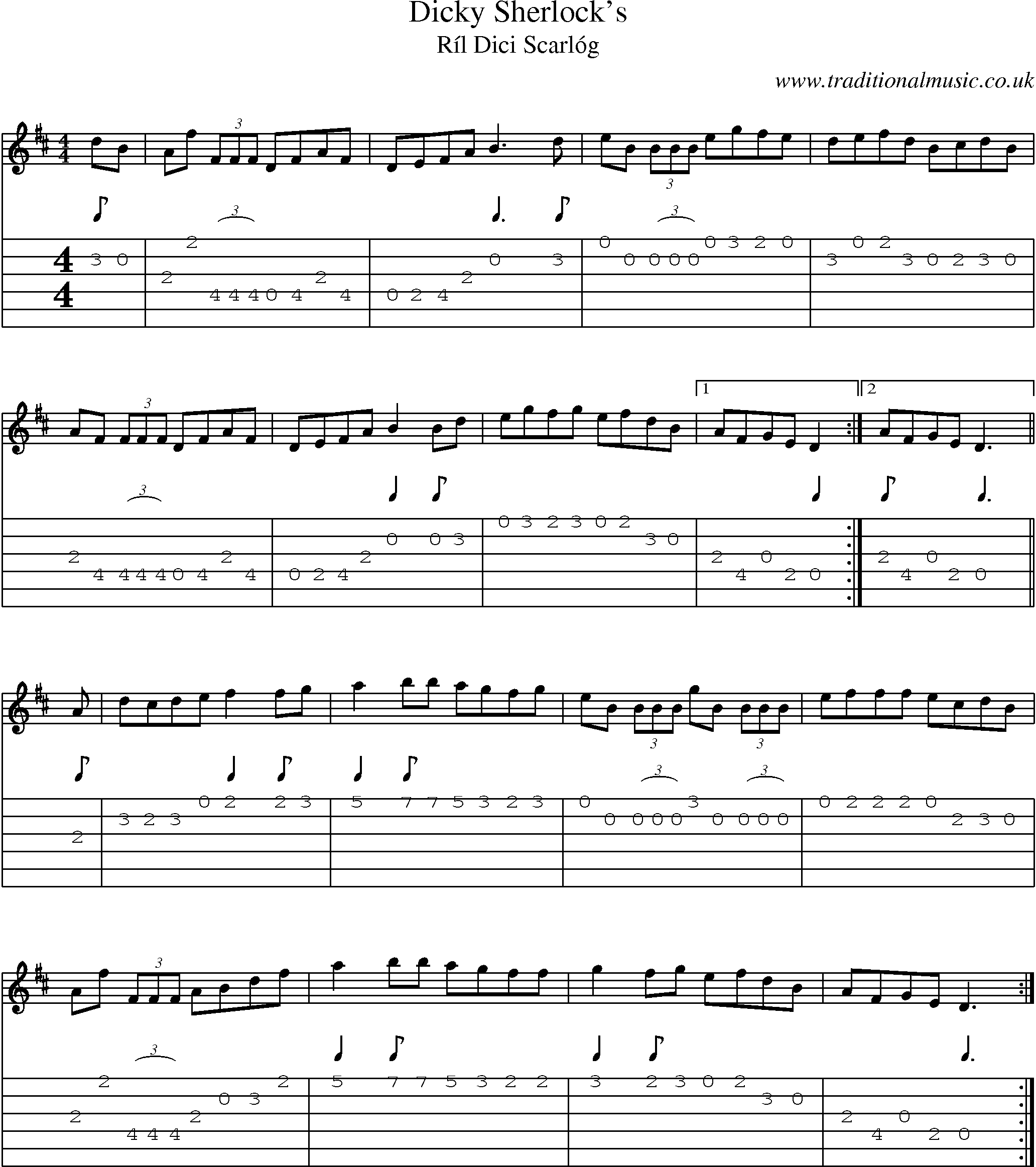 Music Score and Guitar Tabs for Dicky Sherlocks