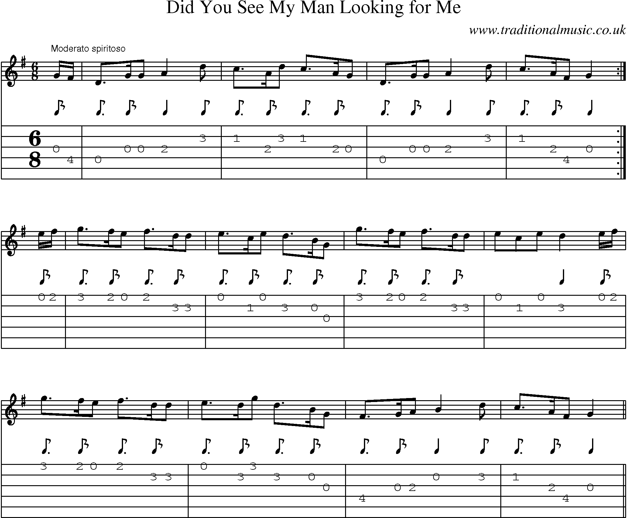 Music Score and Guitar Tabs for Did You See My Man Looking For Me