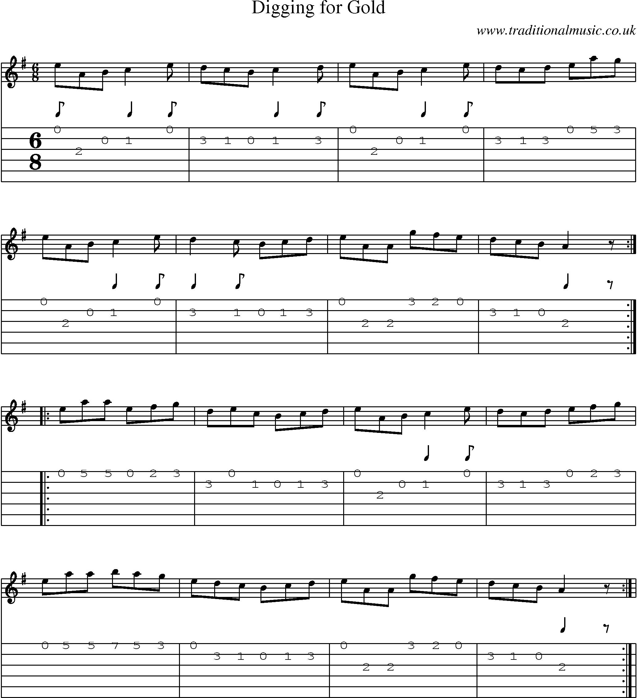 Music Score and Guitar Tabs for Digging For Gold