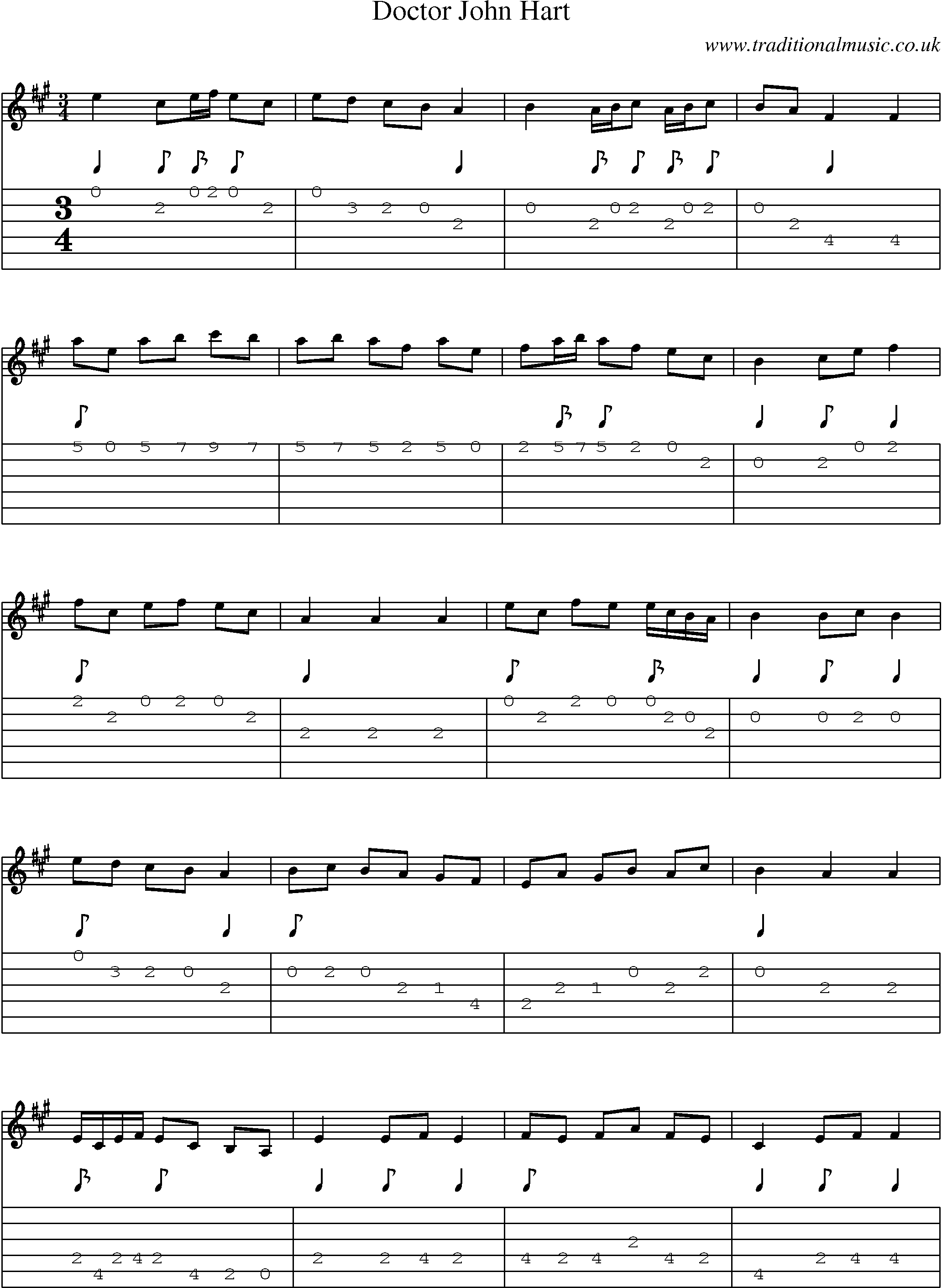 Music Score and Guitar Tabs for Doctor John Hart