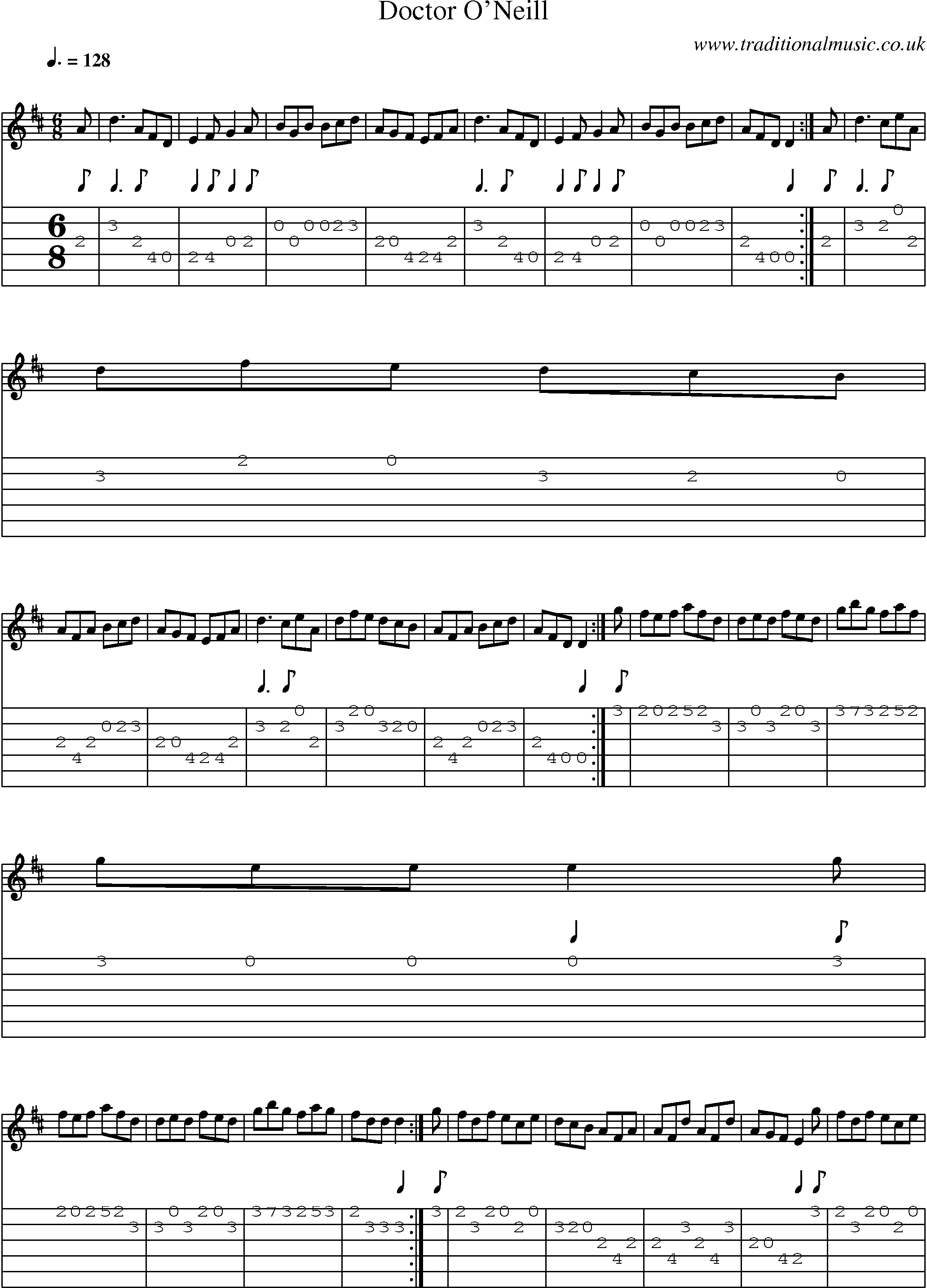 Music Score and Guitar Tabs for Doctor O Neill