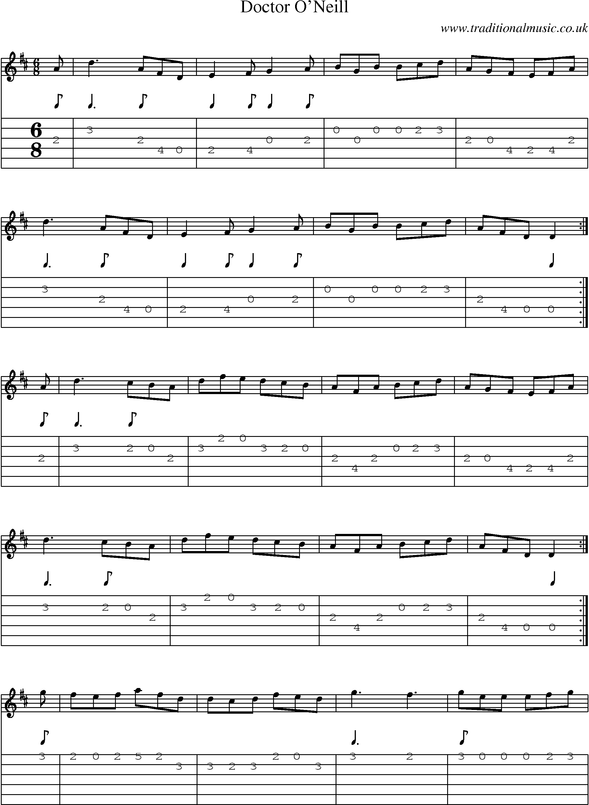 Music Score and Guitar Tabs for Doctor Oneill