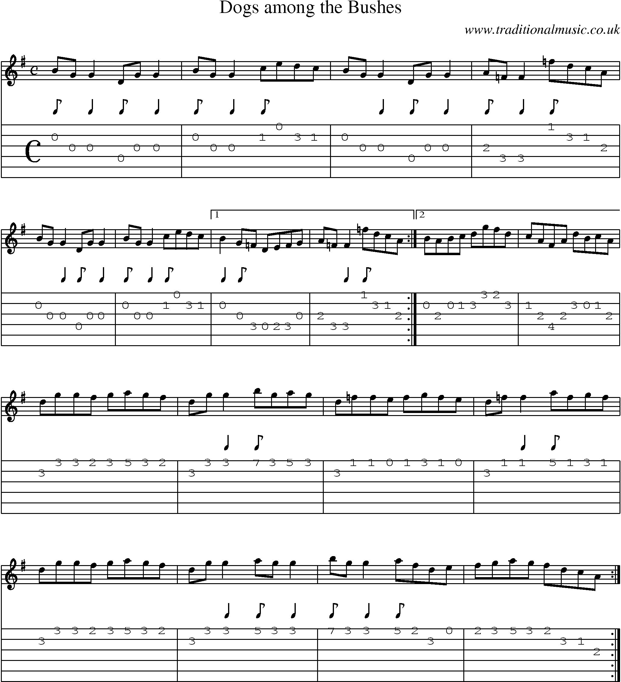 Music Score and Guitar Tabs for Dogs Among Bushes