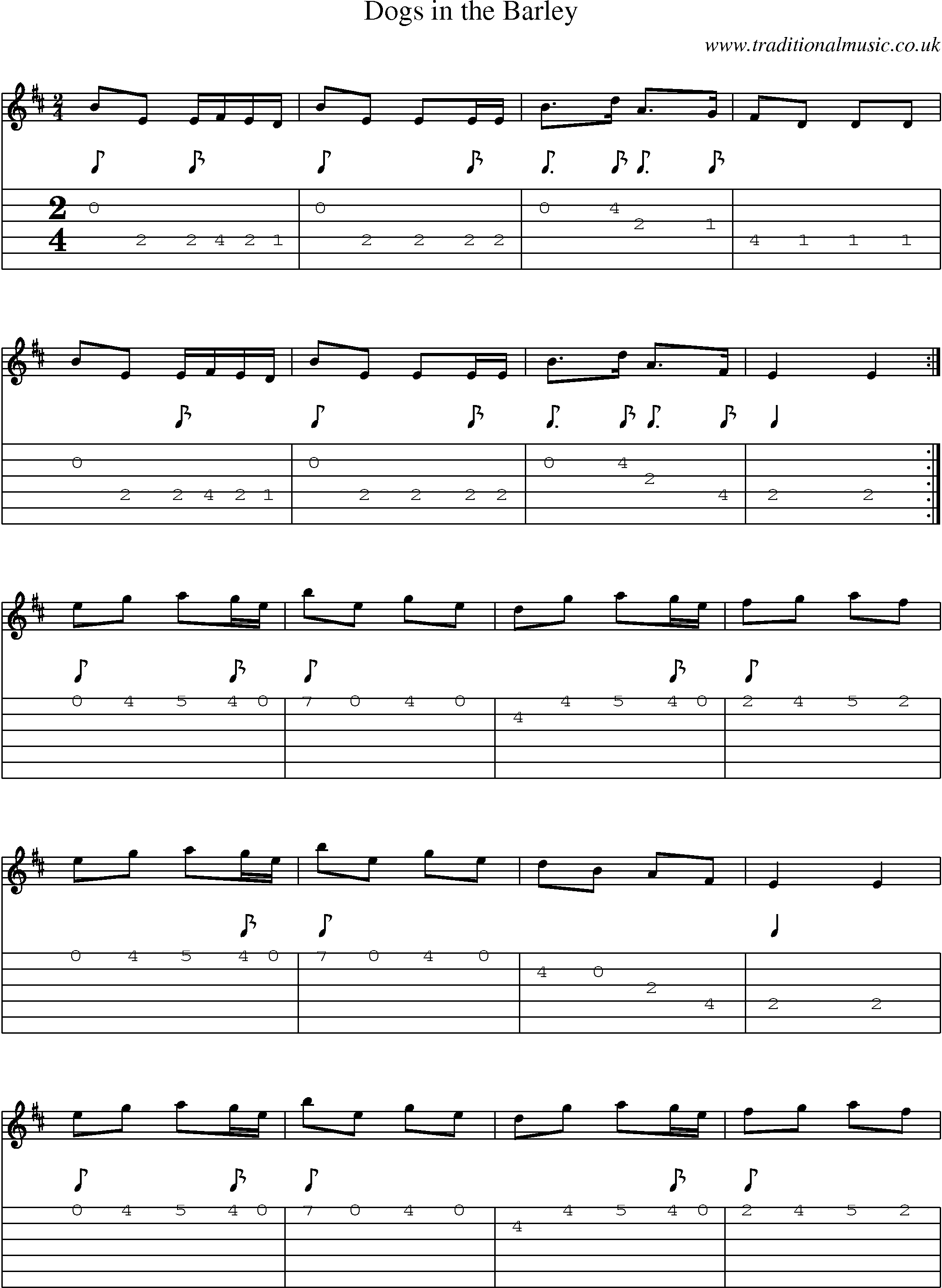 Music Score and Guitar Tabs for Dogs In Barley