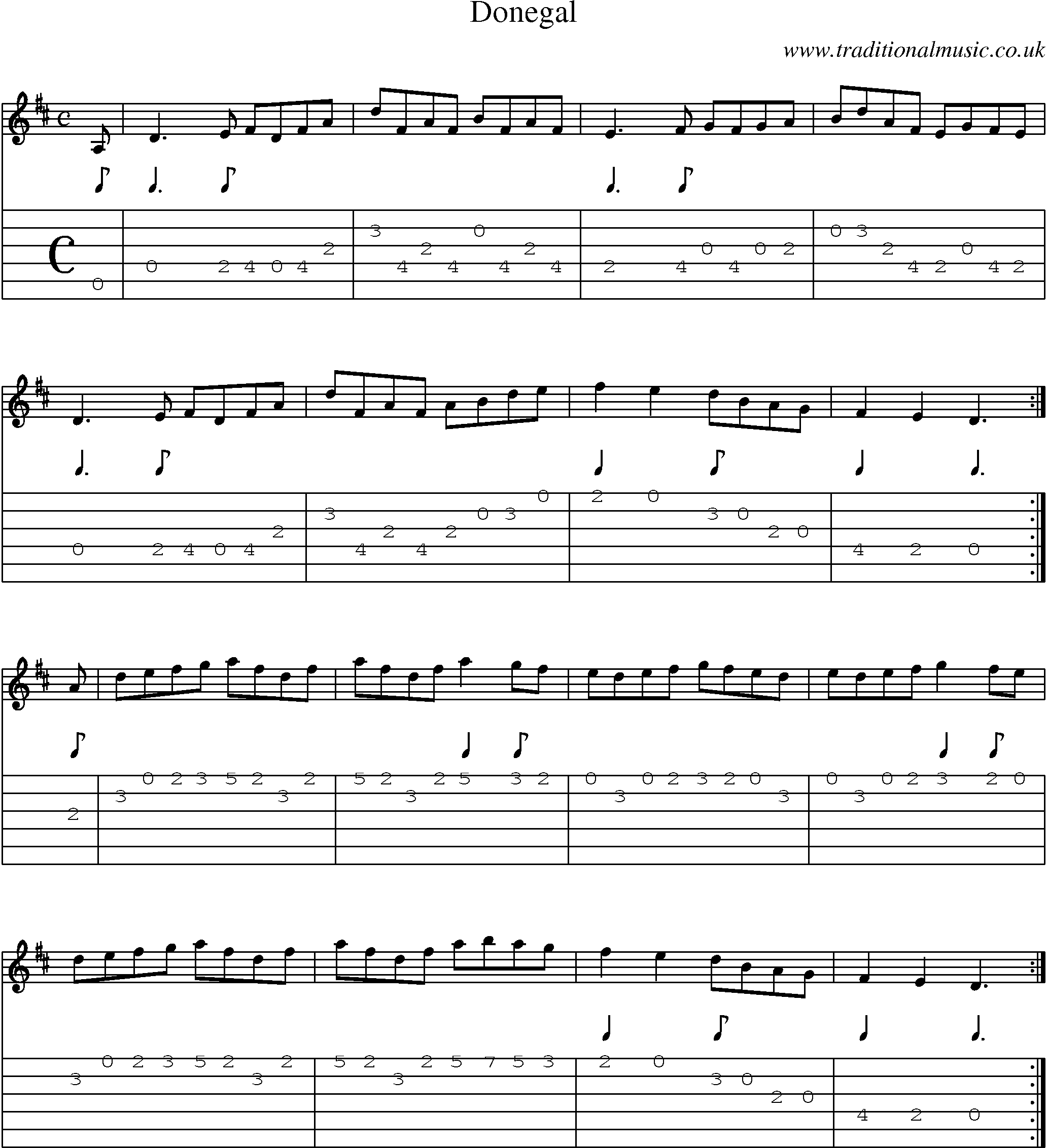 Music Score and Guitar Tabs for Donegal