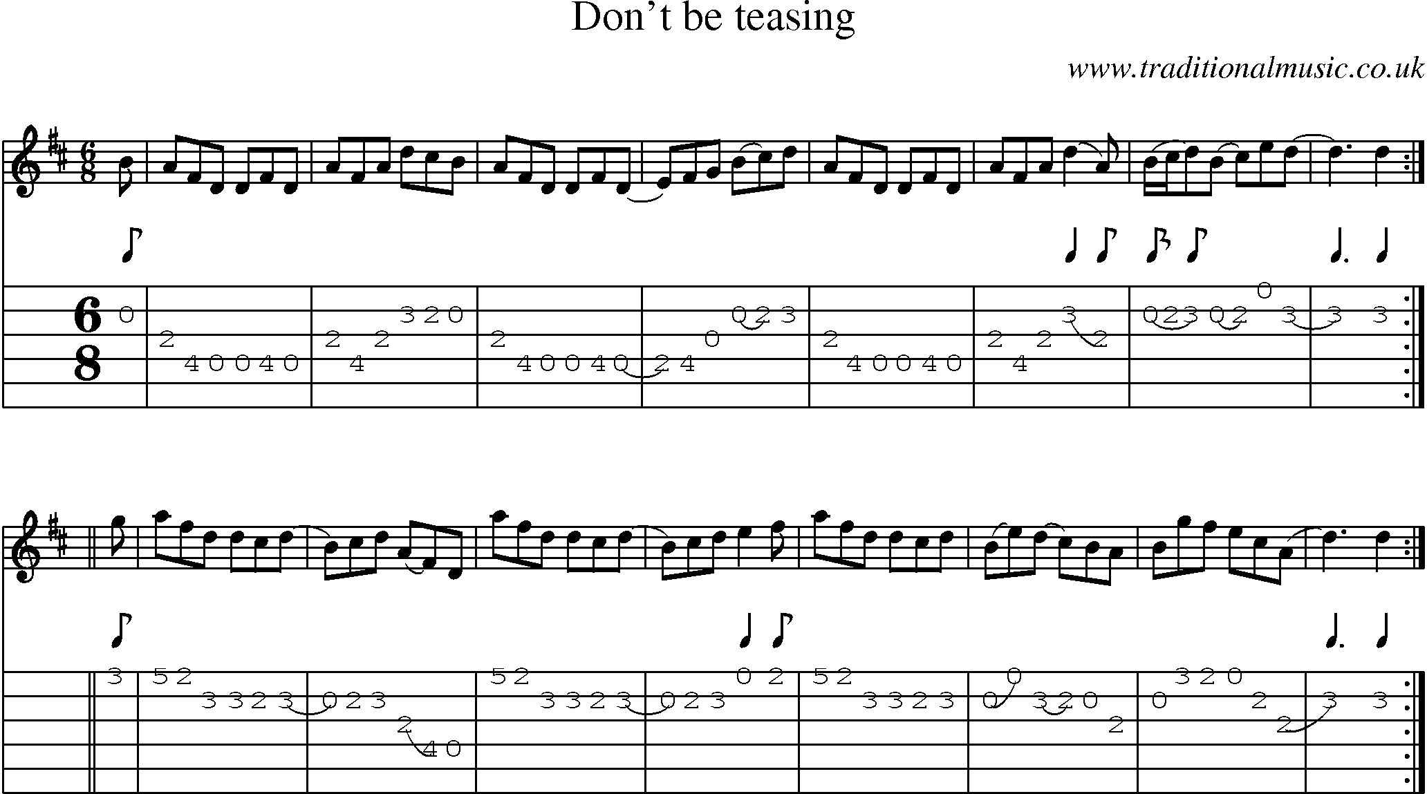 Music Score and Guitar Tabs for Dont Be Teasing