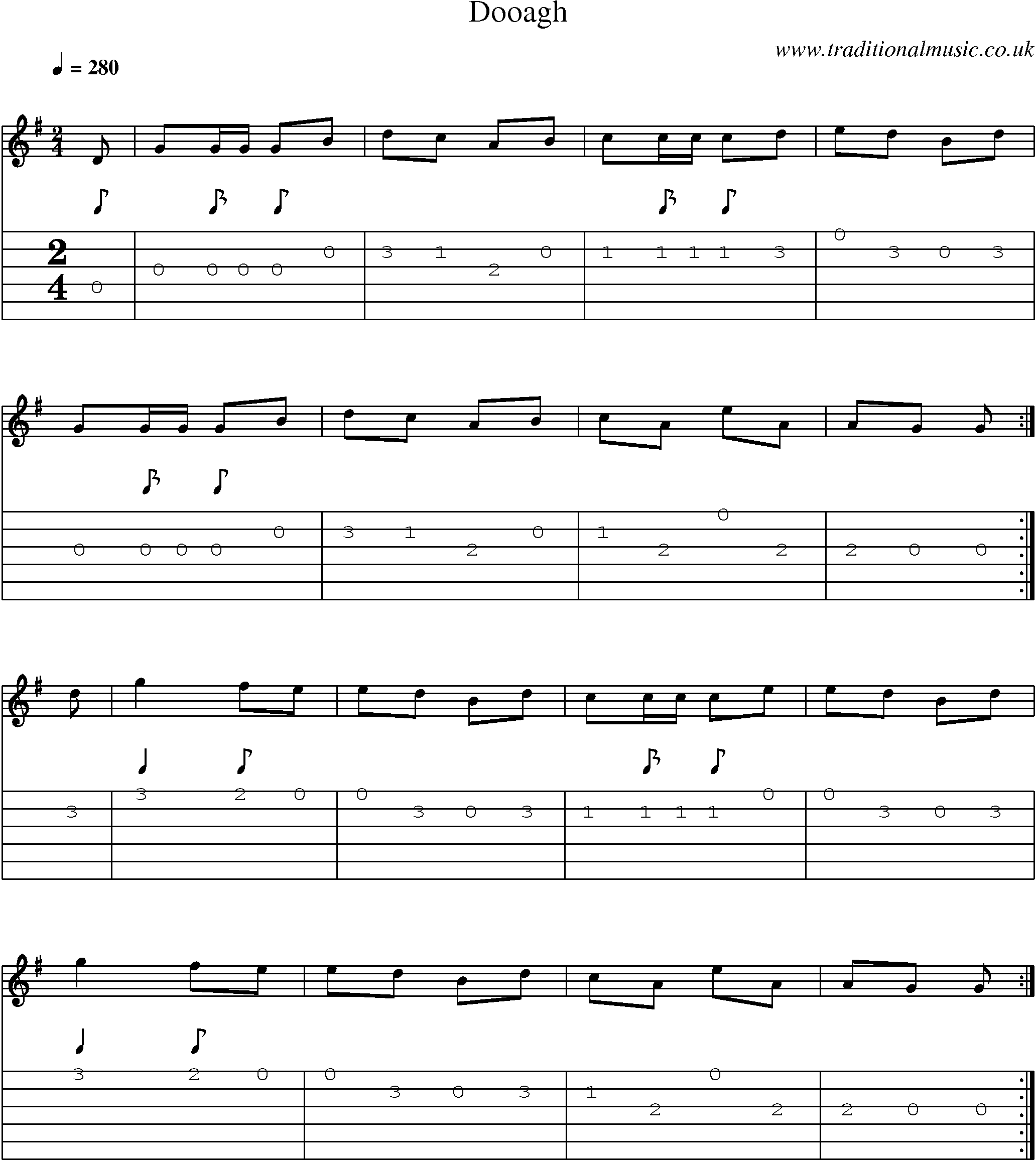 Music Score and Guitar Tabs for Dooagh