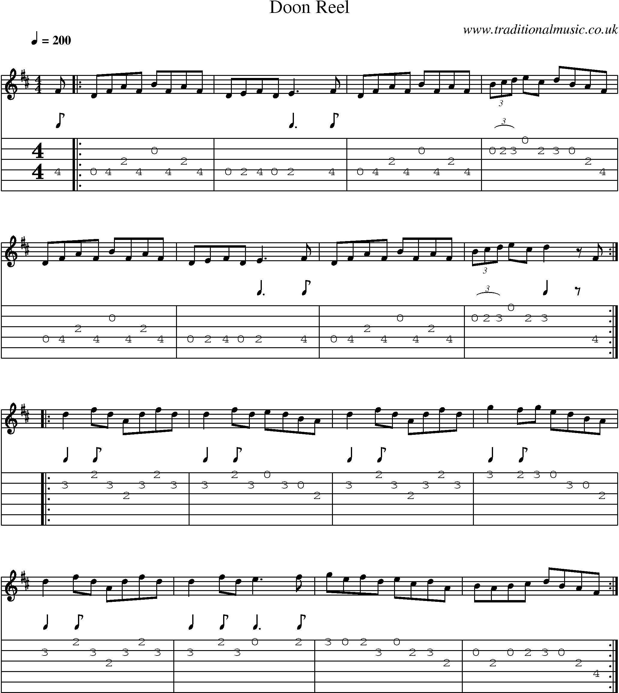 Music Score and Guitar Tabs for Doon Reel