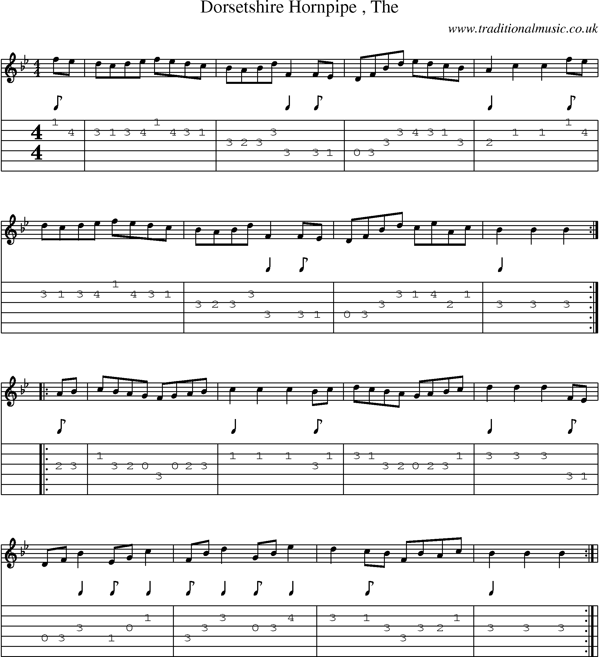 Music Score and Guitar Tabs for Dorsetshire Hornpipe