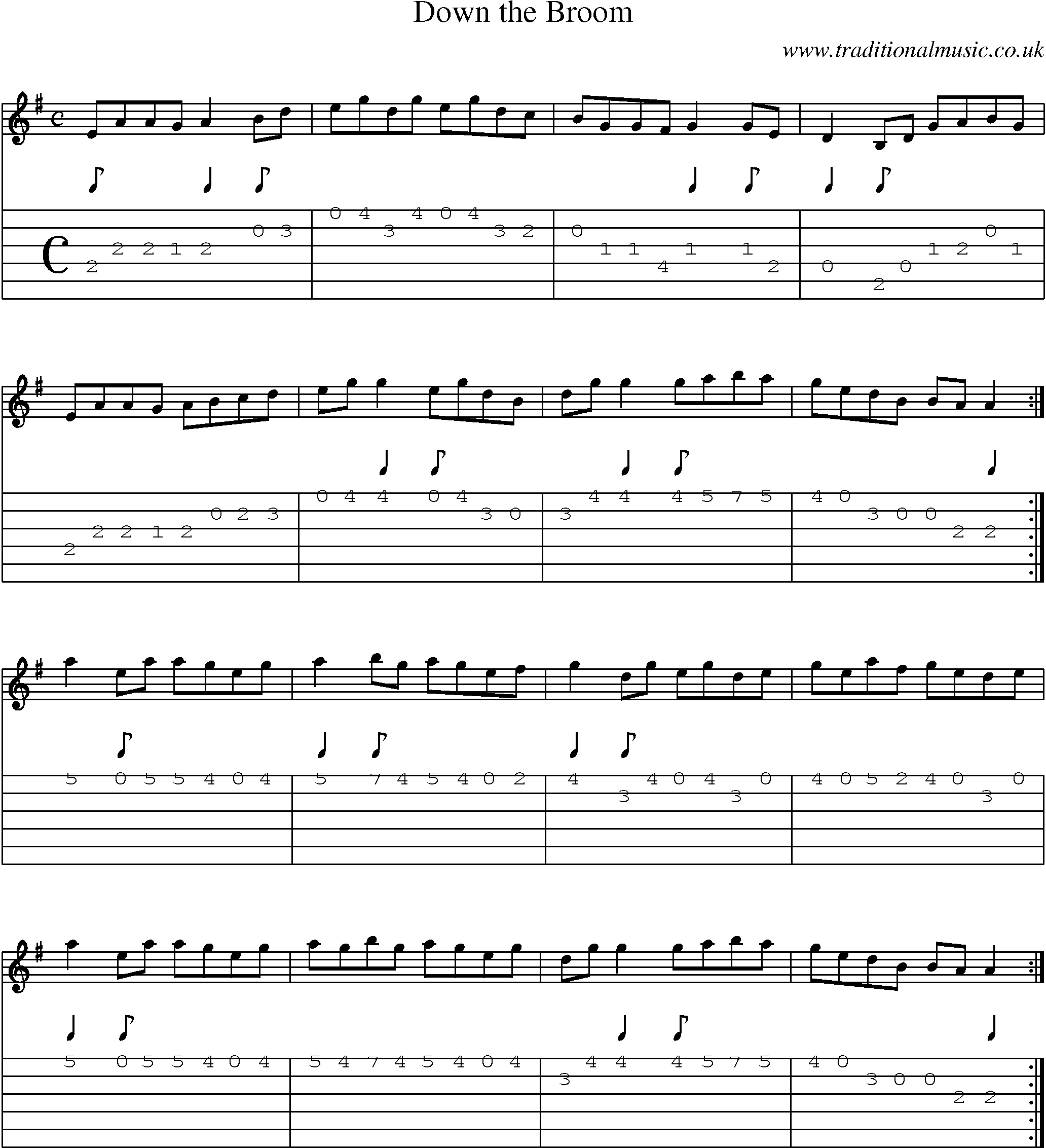 Music Score and Guitar Tabs for Down Broom