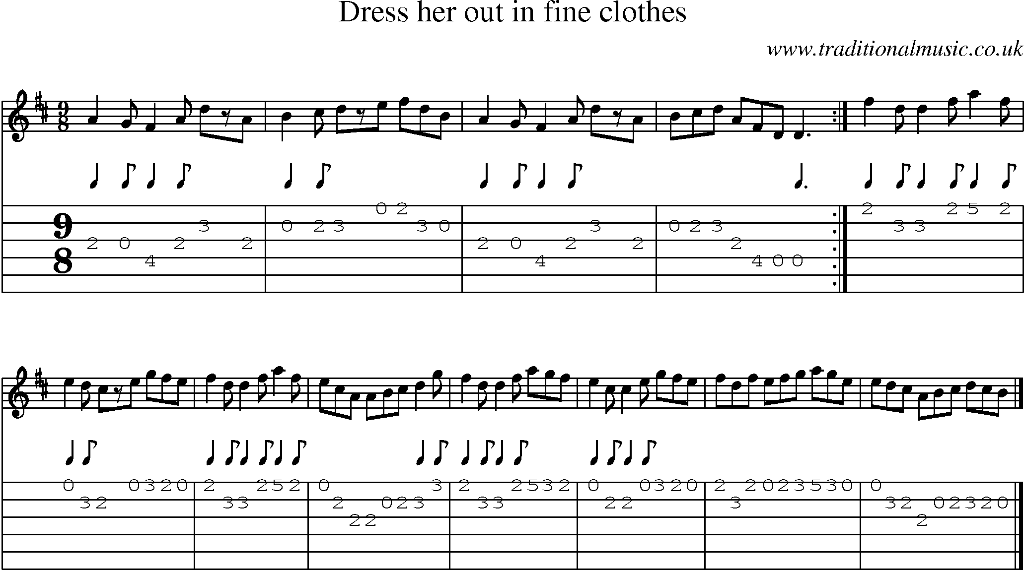 Music Score and Guitar Tabs for Dress Her Out In Fine Clothes