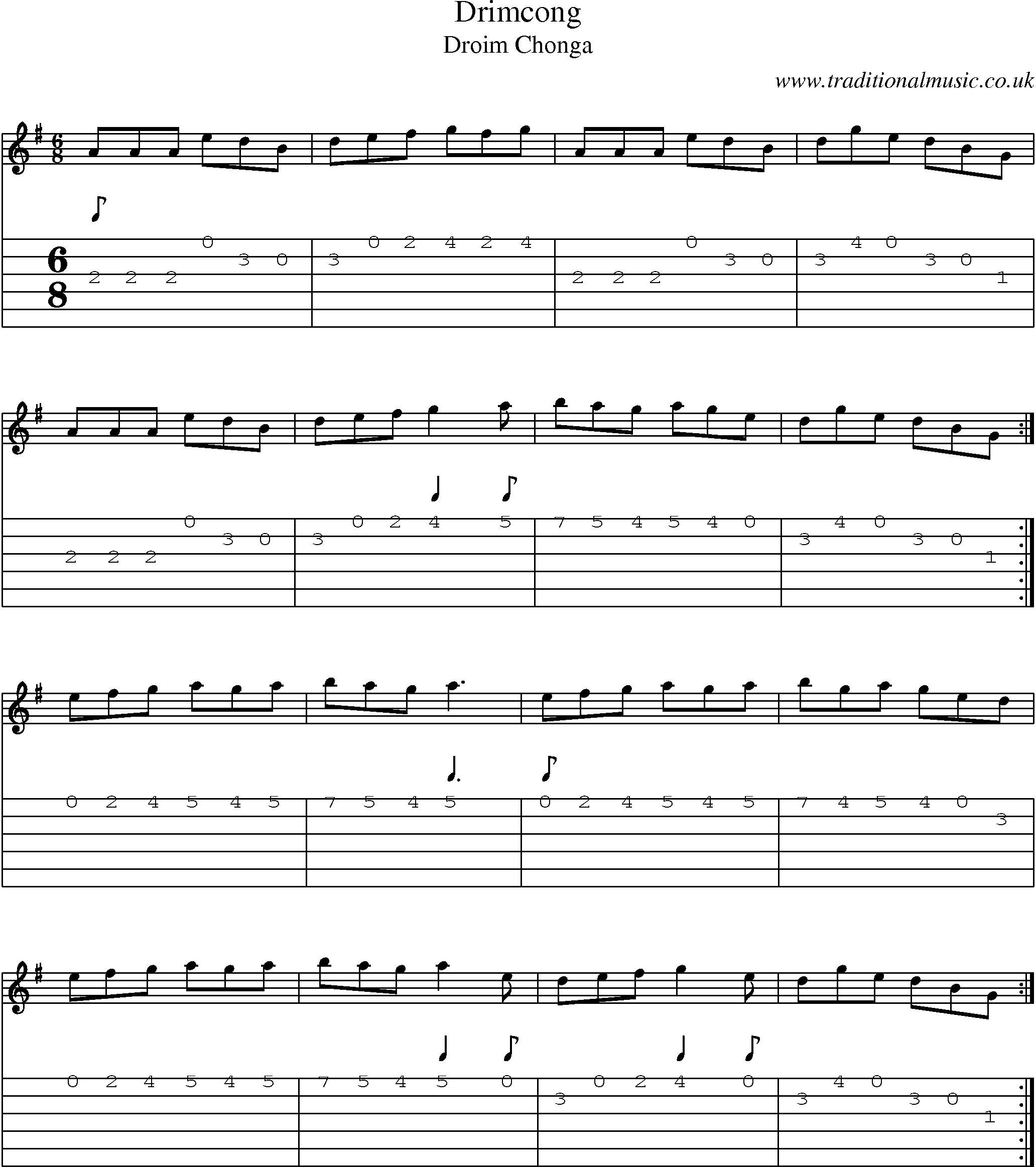 Music Score and Guitar Tabs for Drimcong
