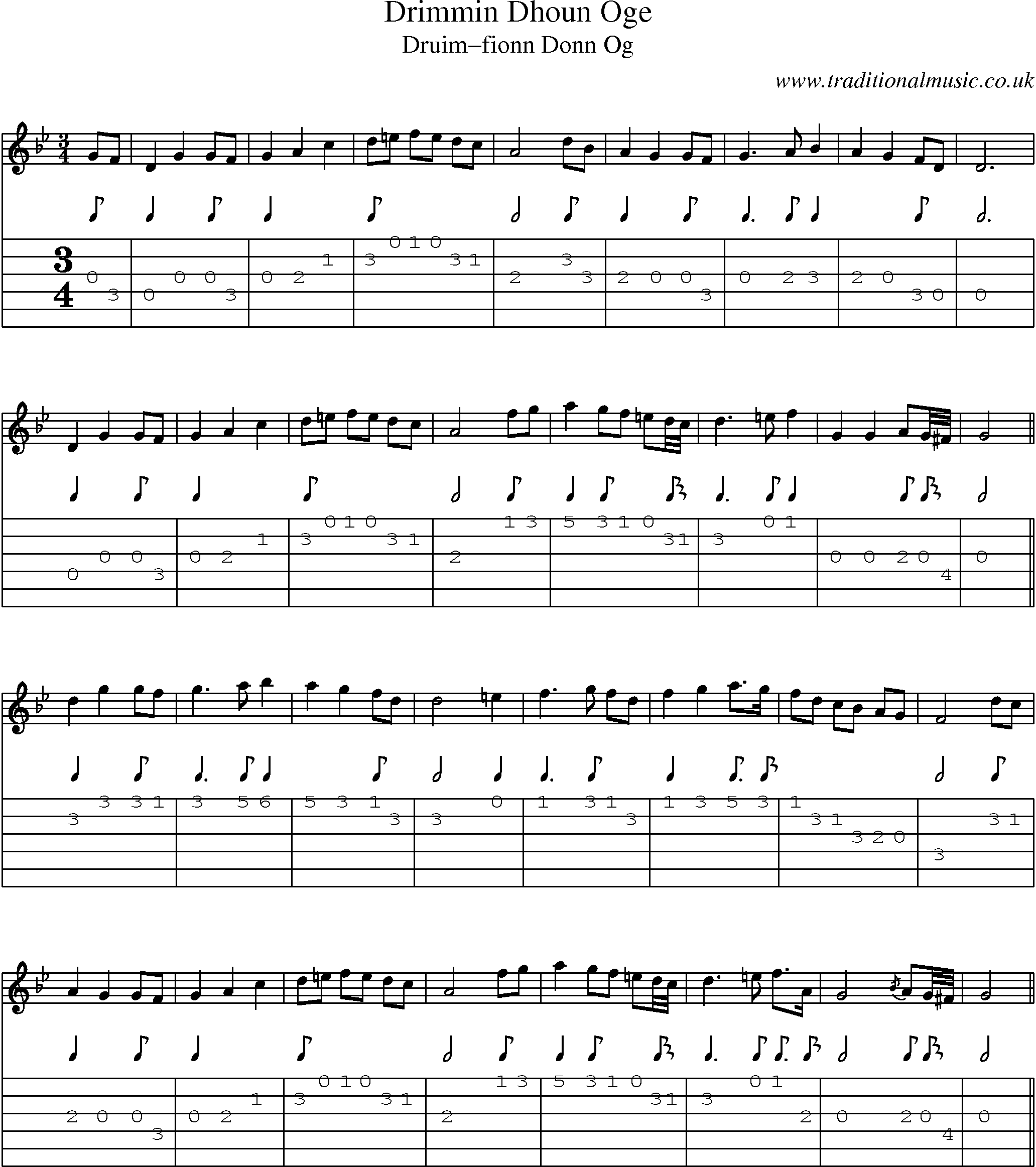 Music Score and Guitar Tabs for Drimmin Dhoun Oge
