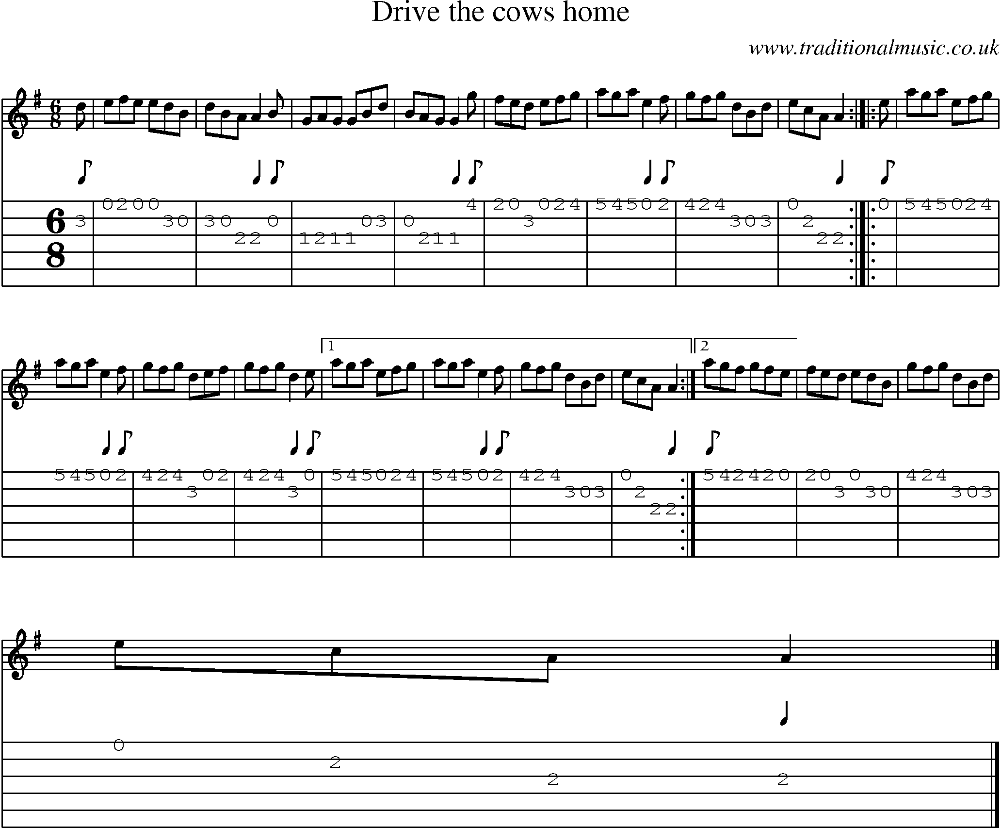 Music Score and Guitar Tabs for Drive The Cows Home