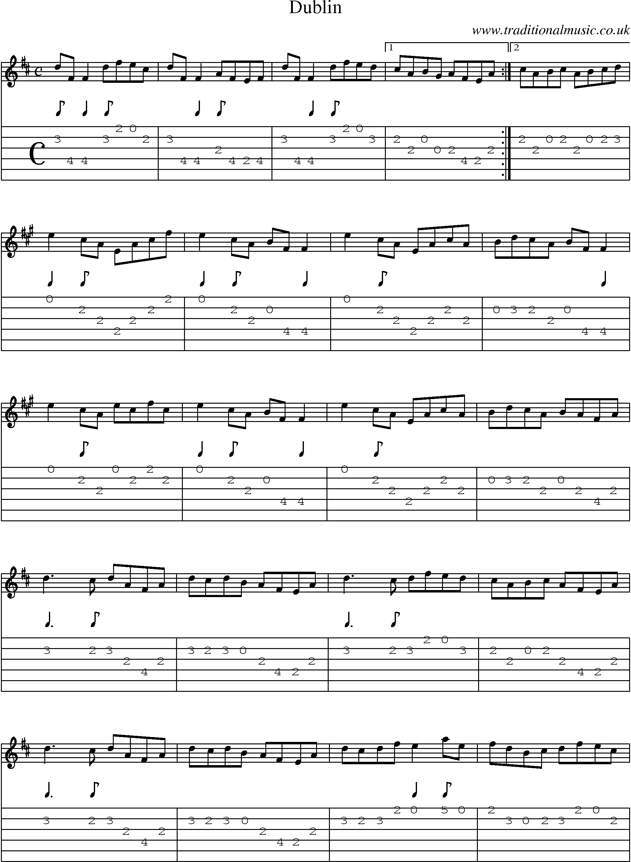 Music Score and Guitar Tabs for Dublin
