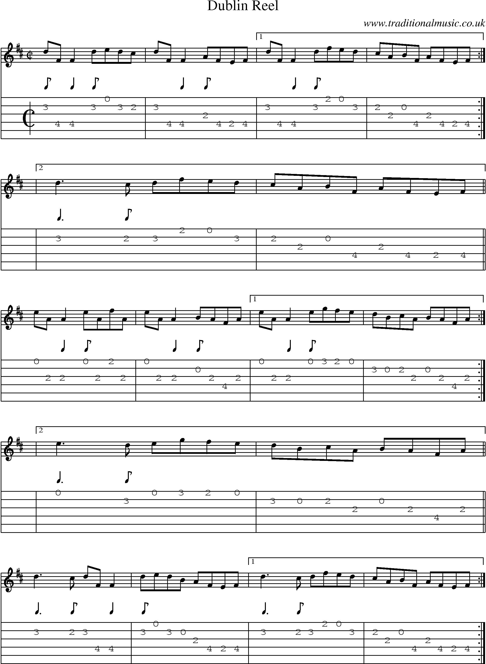 Music Score and Guitar Tabs for Dublin Reel
