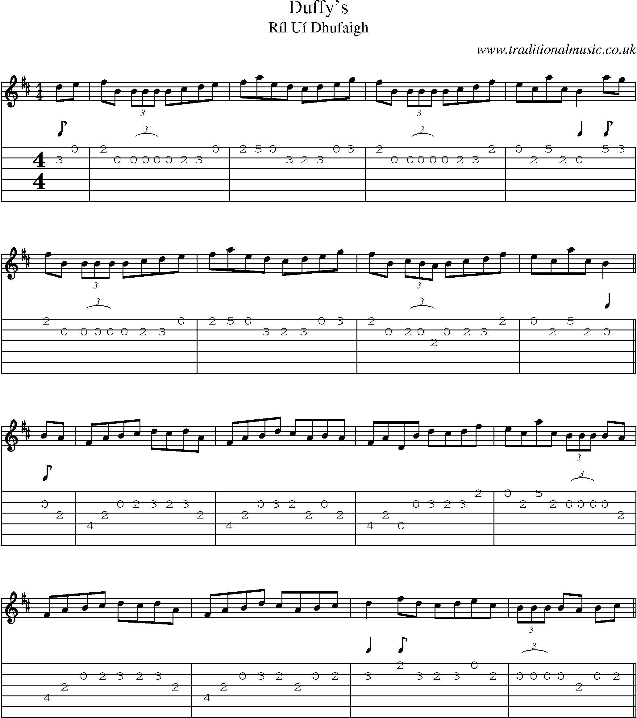 Music Score and Guitar Tabs for Duffys