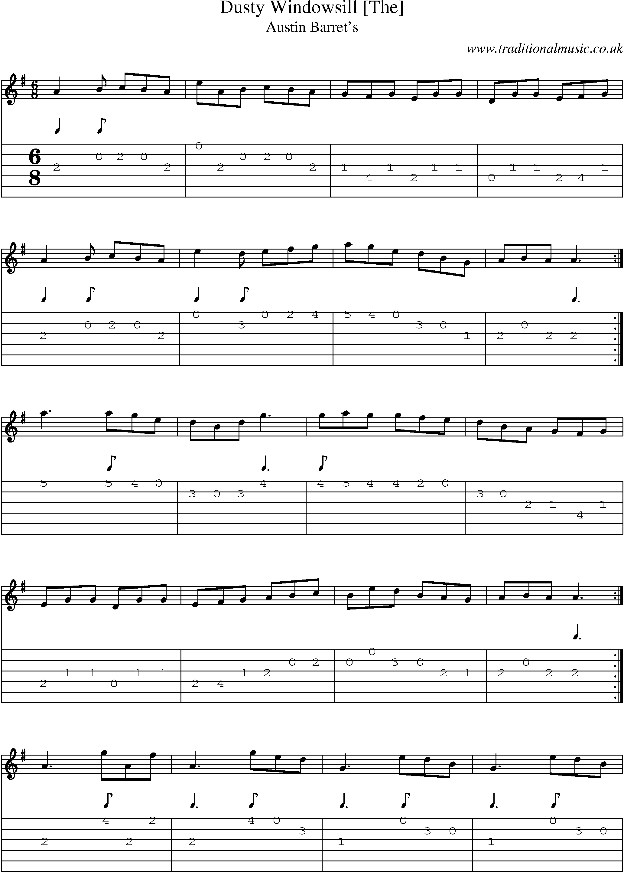 Music Score and Guitar Tabs for Dusty Windowsill 