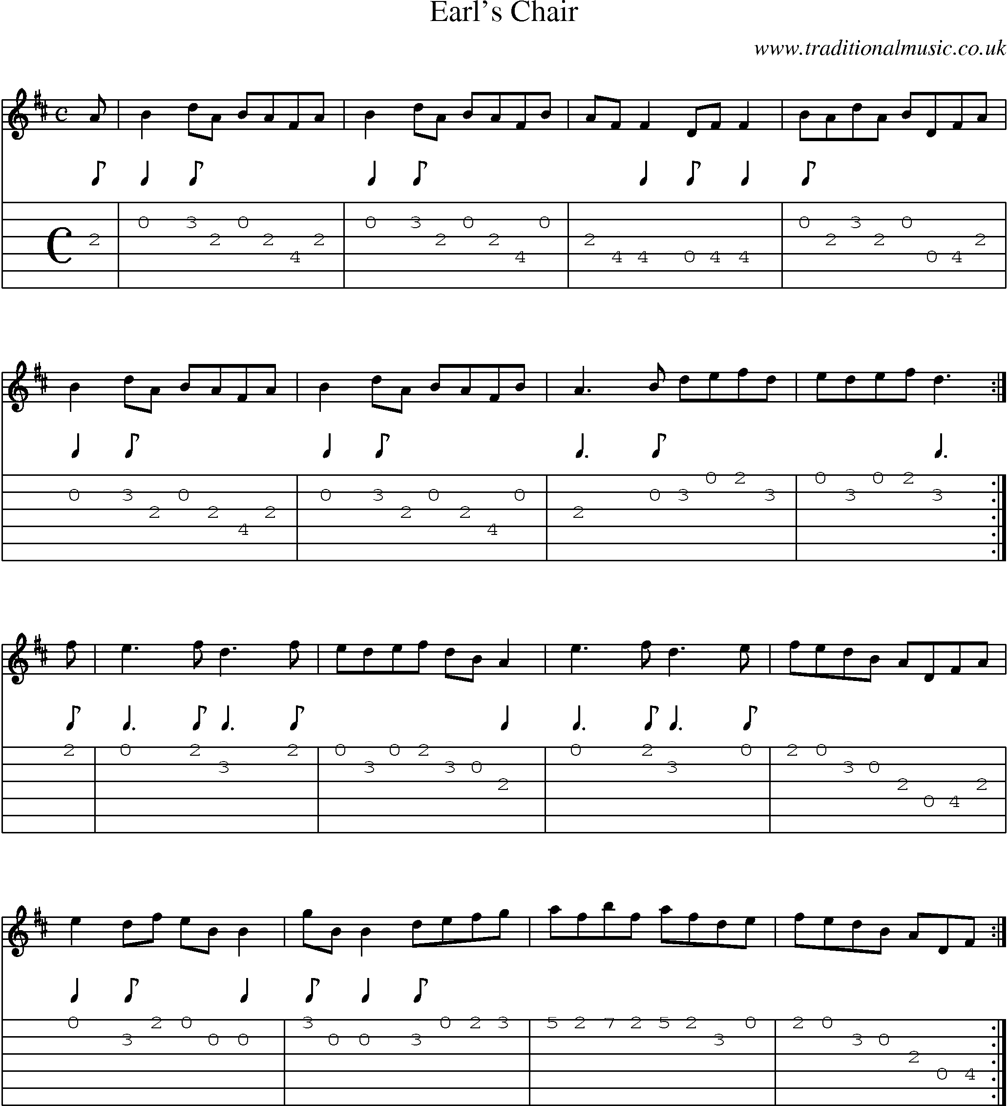 Music Score and Guitar Tabs for Earls Chair