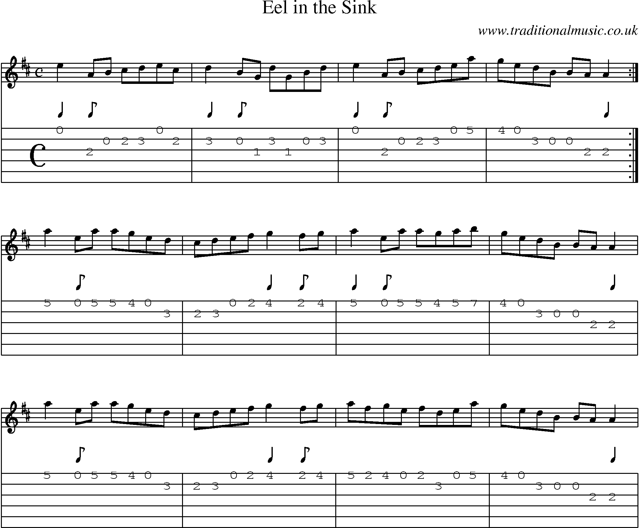 Music Score and Guitar Tabs for Eel In Sink