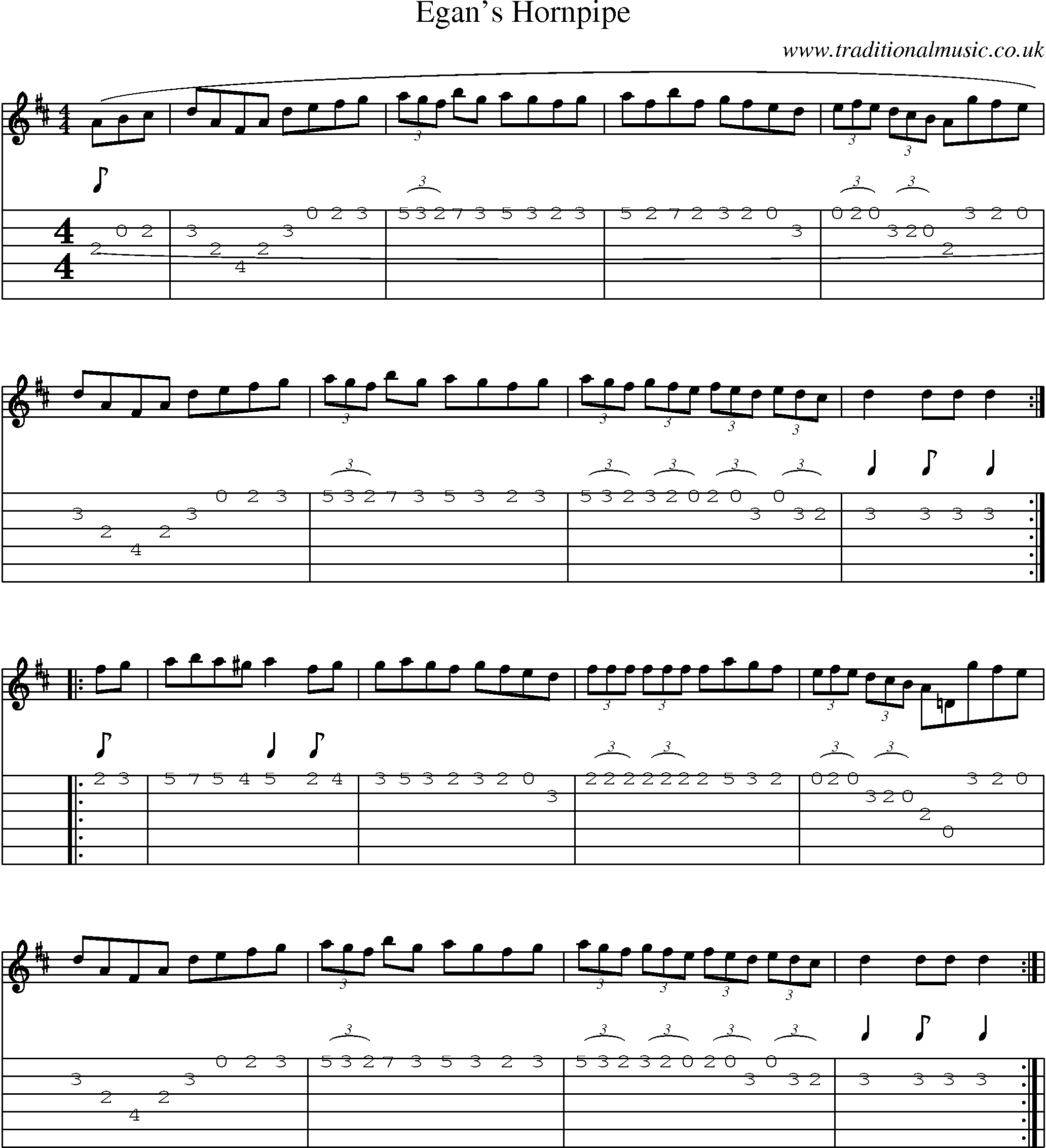 Music Score and Guitar Tabs for Egans Hornpipe