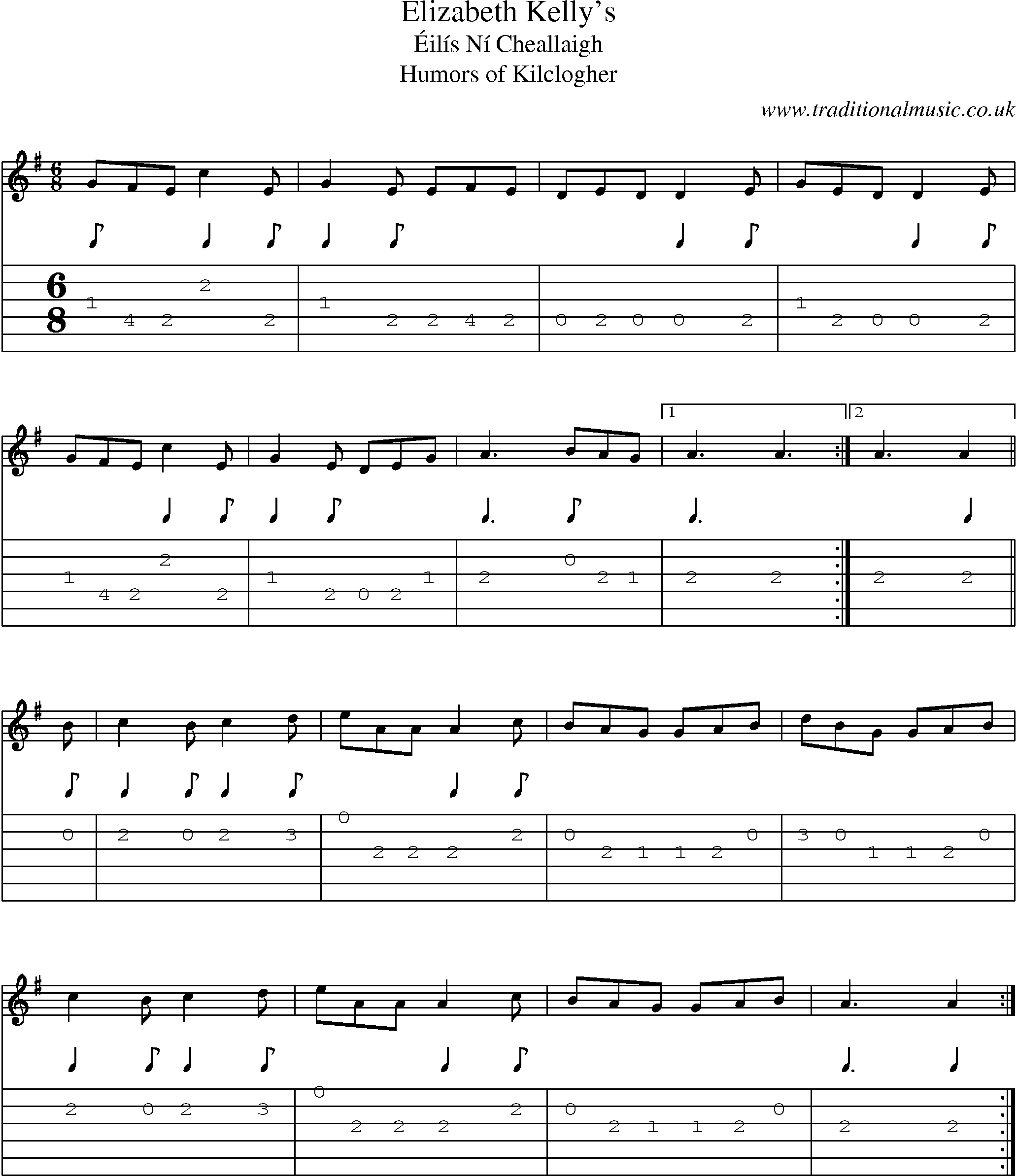 Music Score and Guitar Tabs for Elizabeth Kellys