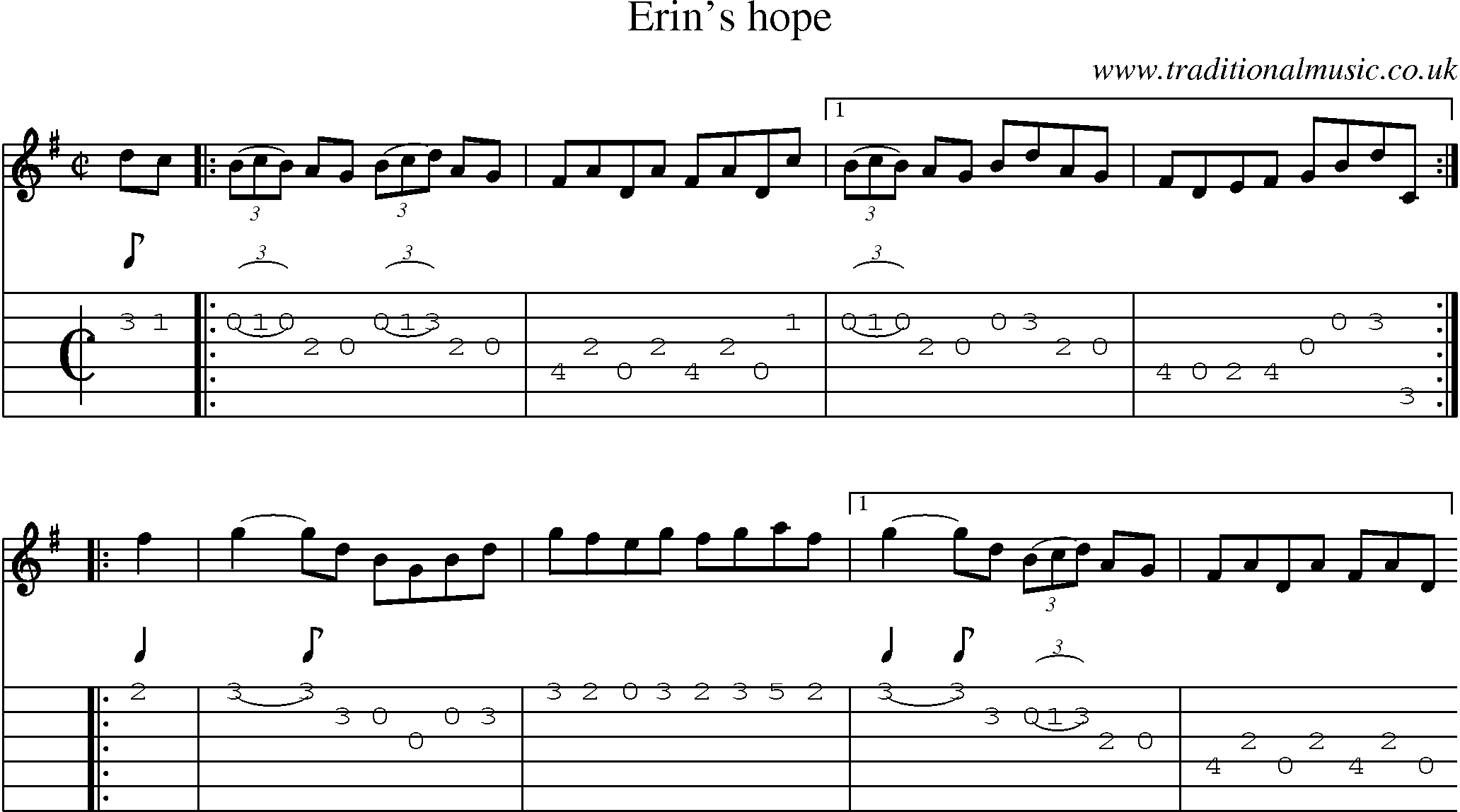 Music Score and Guitar Tabs for Erins Hope