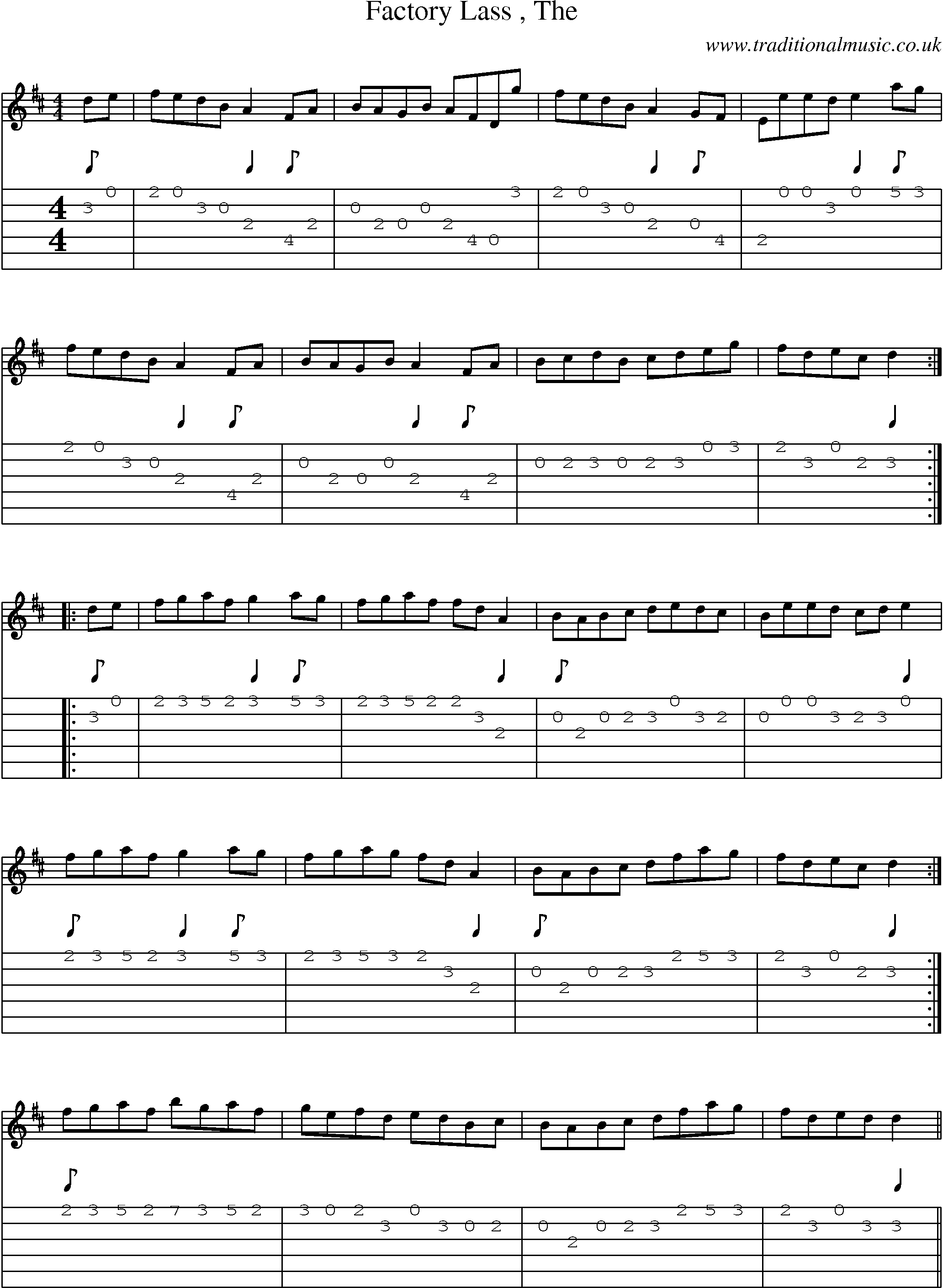 Music Score and Guitar Tabs for Factory Lass
