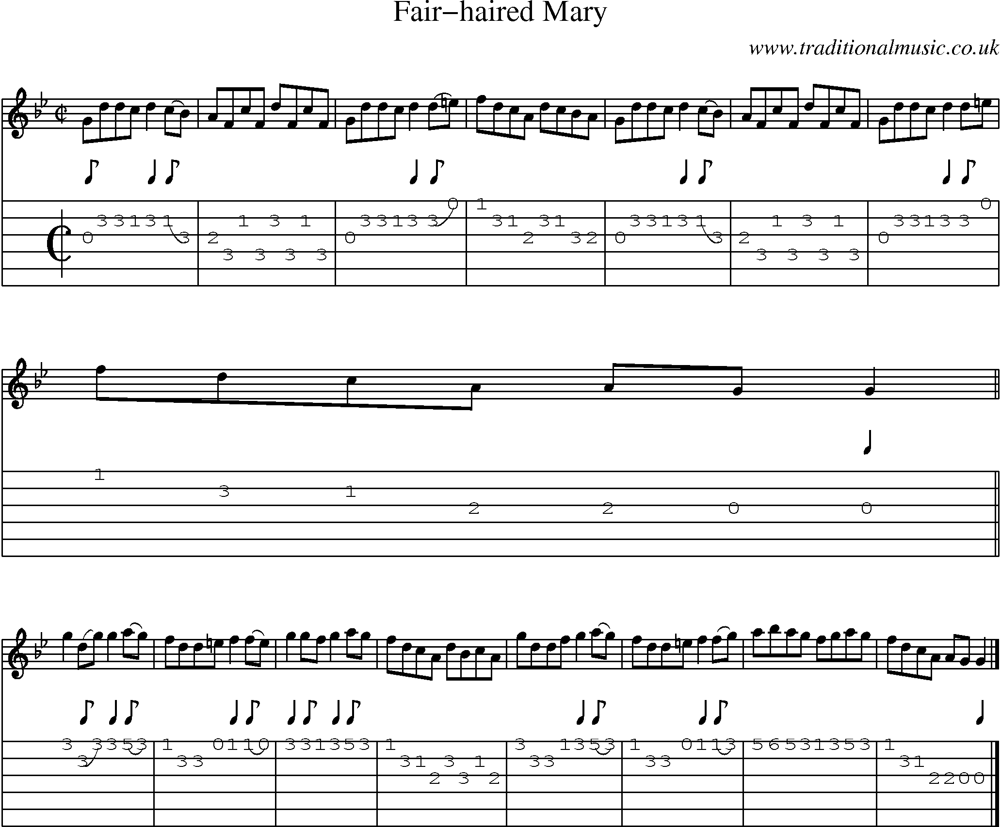 Music Score and Guitar Tabs for Fair Haired Mary